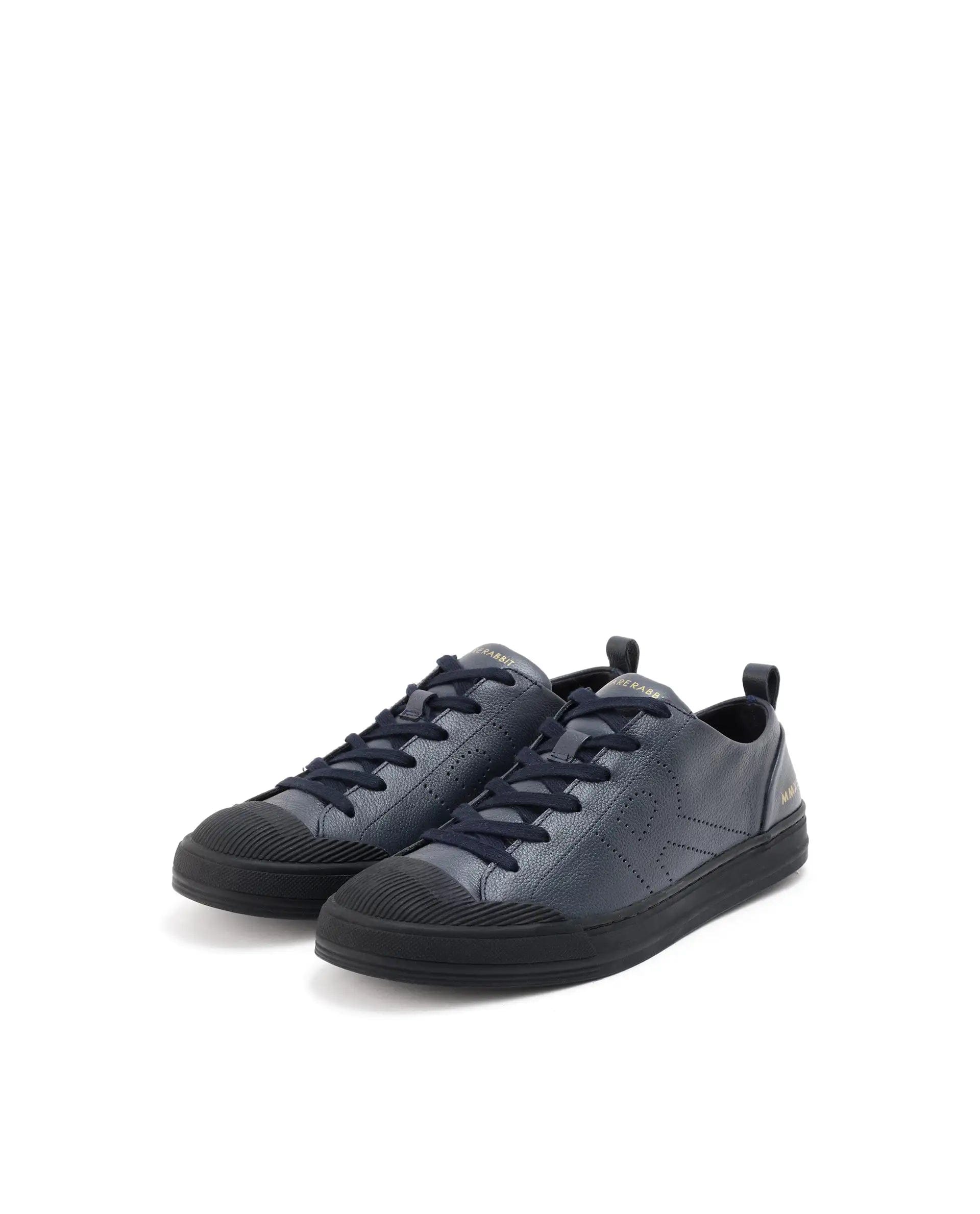 RAREZ Rare Rabbit Mens Sauron Pro Navy Premium Milled Leather Lace Up Low Top Round Toe Sneaker Shoes
