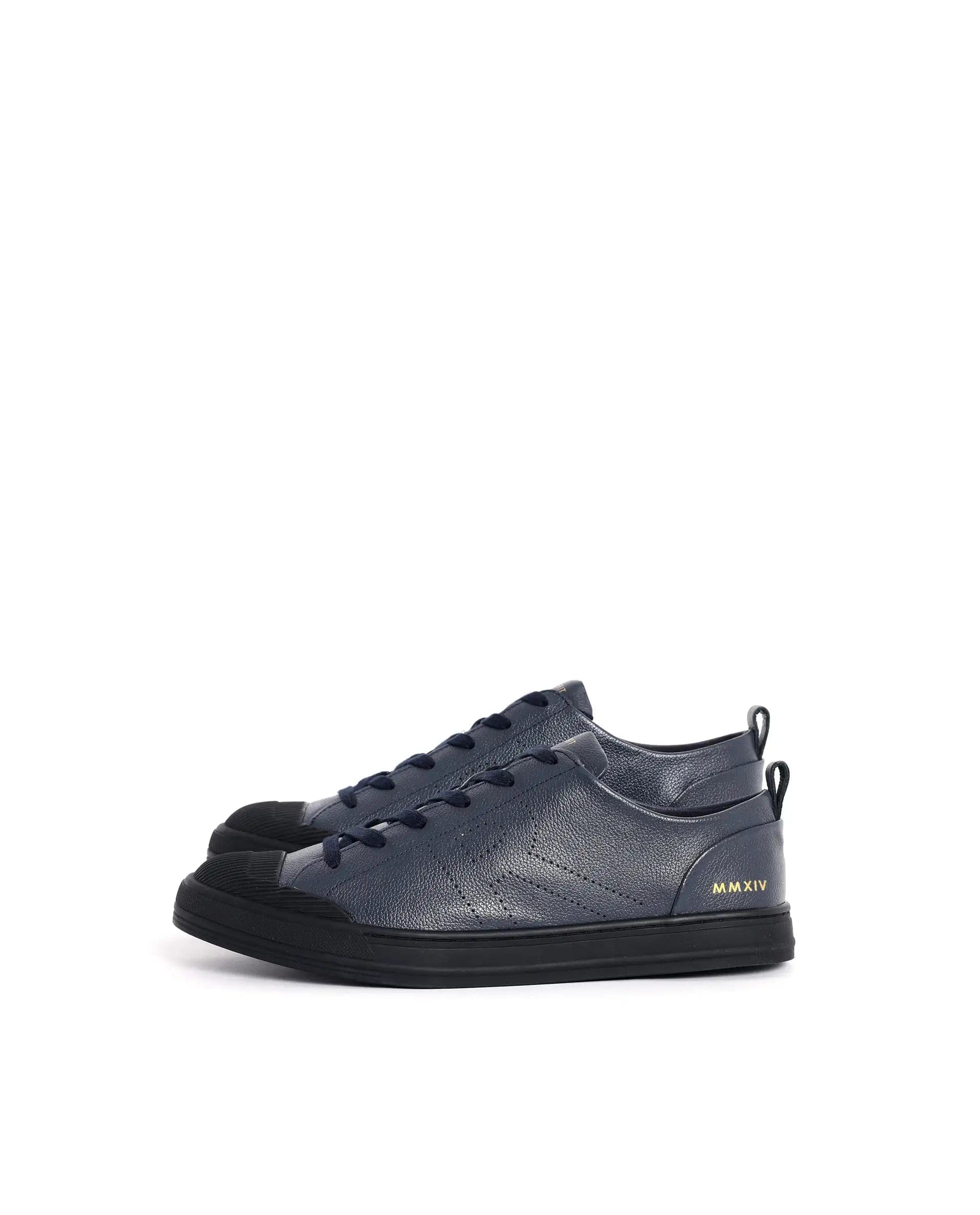 RAREZ Rare Rabbit Mens Sauron Pro Navy Premium Milled Leather Lace Up Low Top Round Toe Sneaker Shoes
