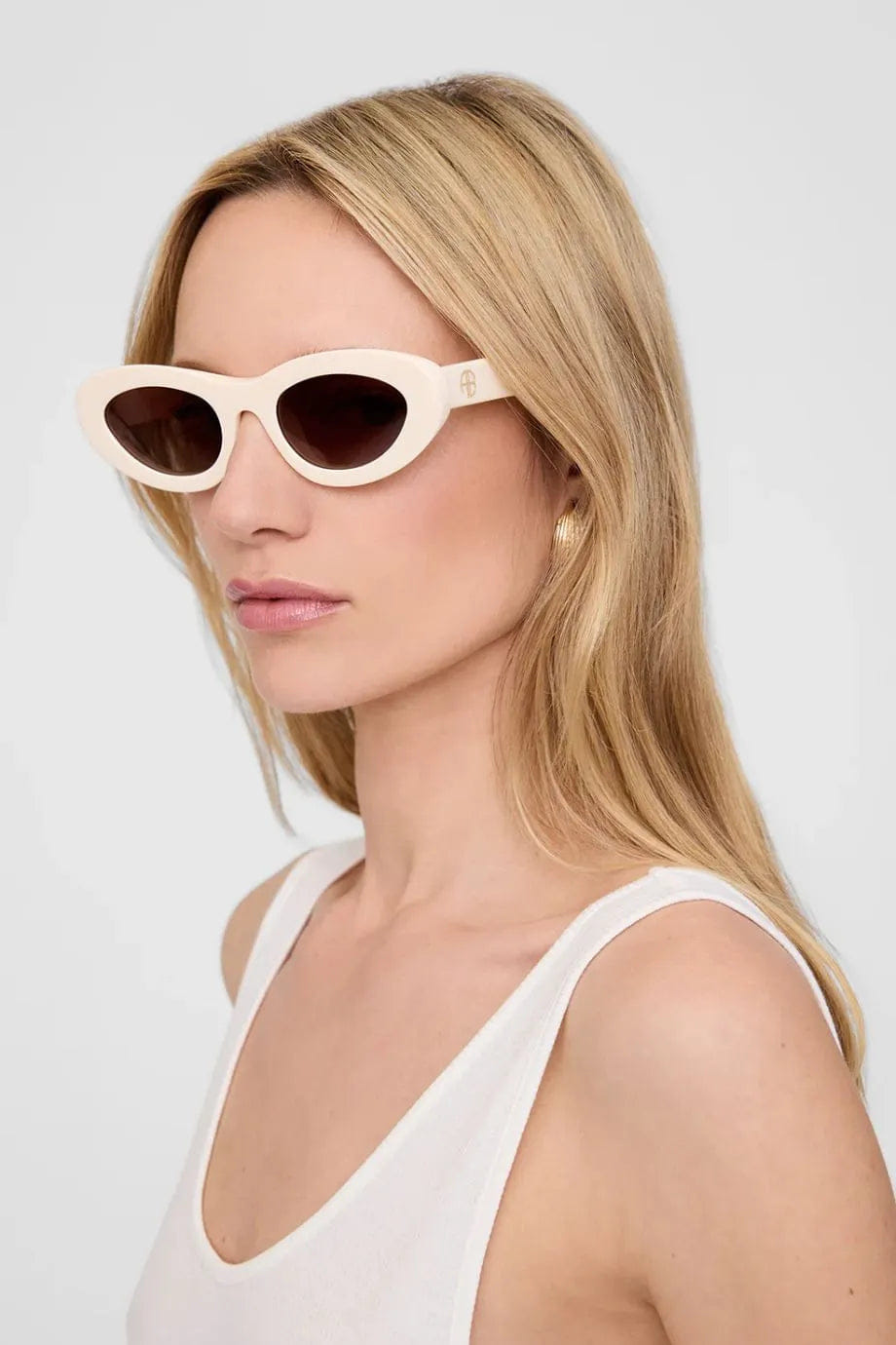 ANINE BING Roma Monogram Sunglasses in White