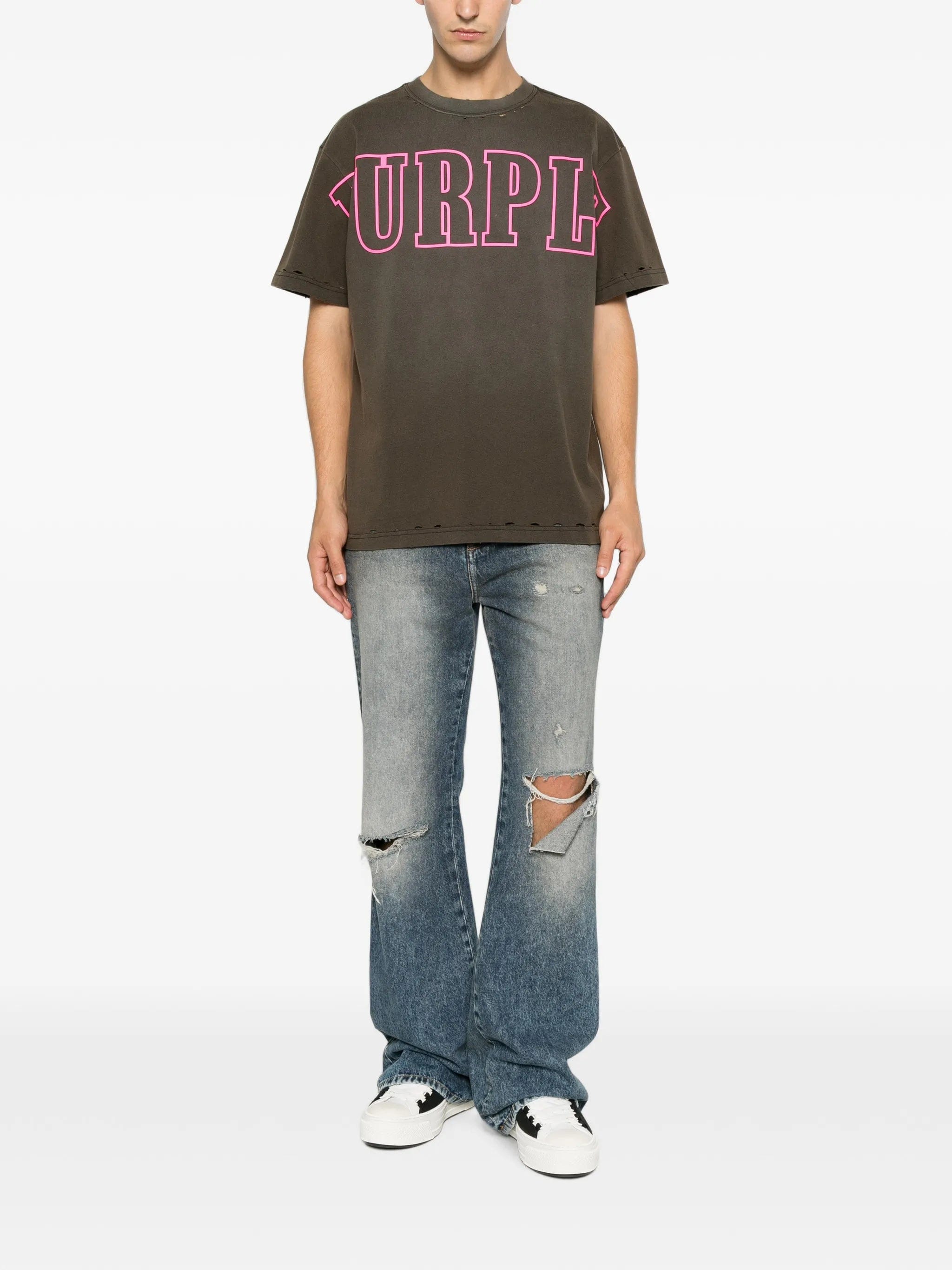 Purple Brand logo - print distressed T - shirt