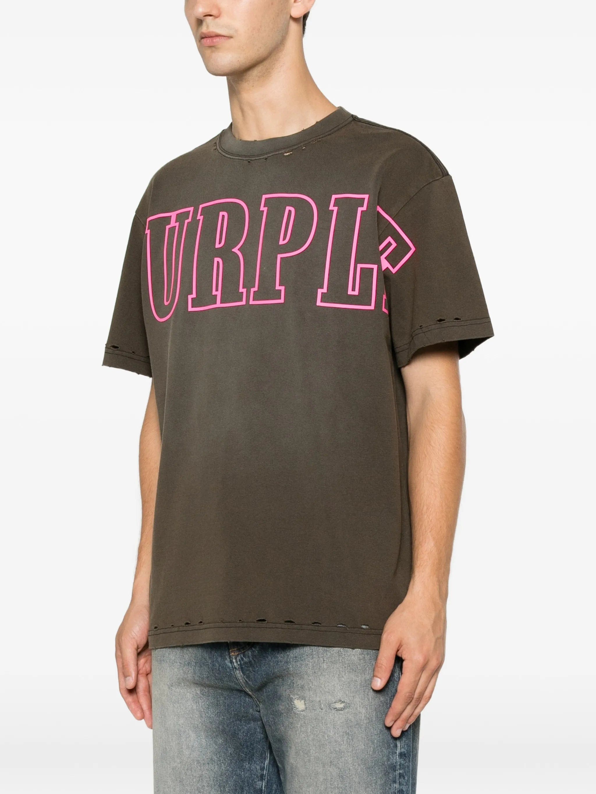 Purple Brand logo - print distressed T - shirt
