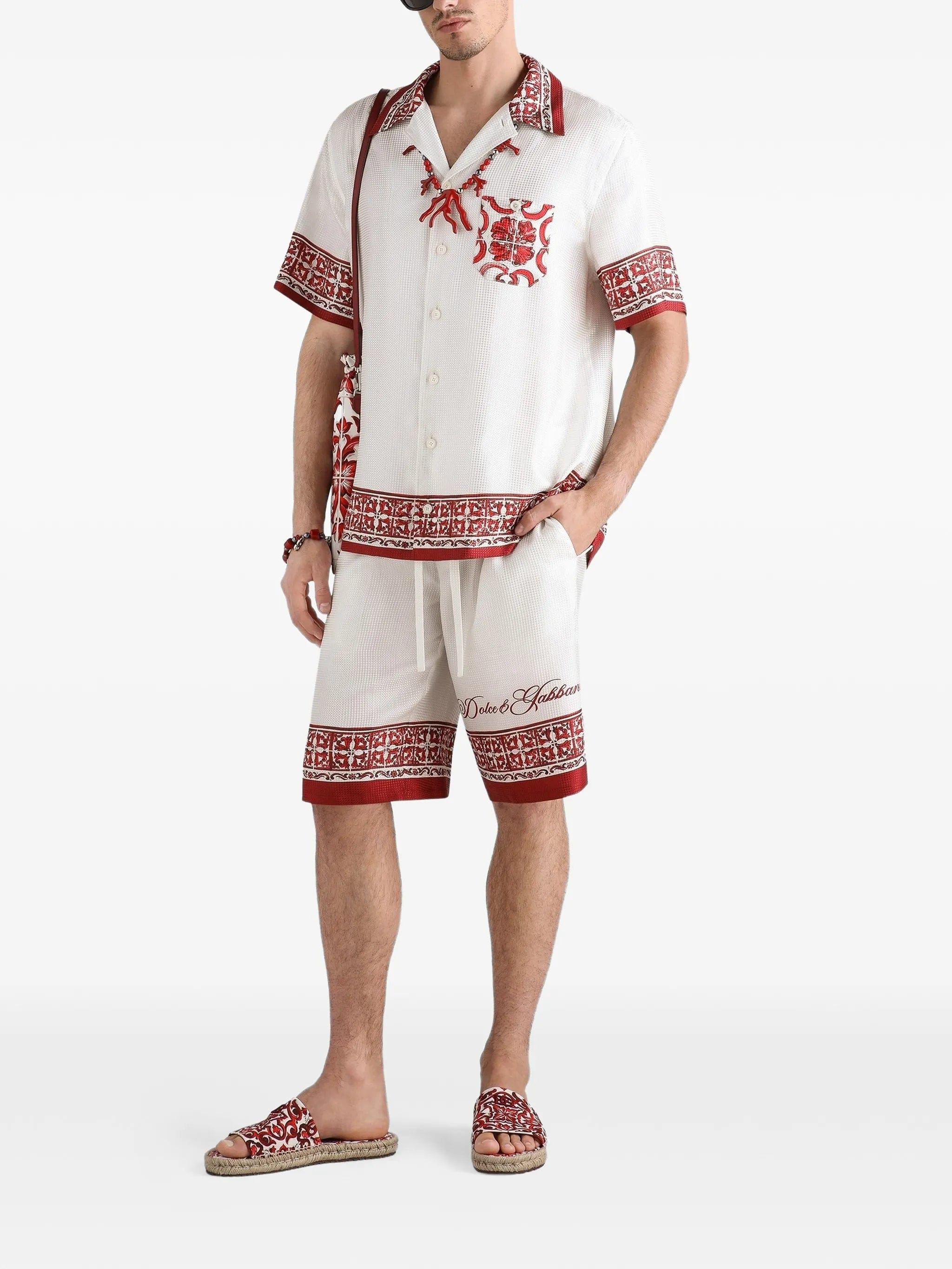 Dolce & Gabbana Majolica - print bright jacquard Hawaii shirt