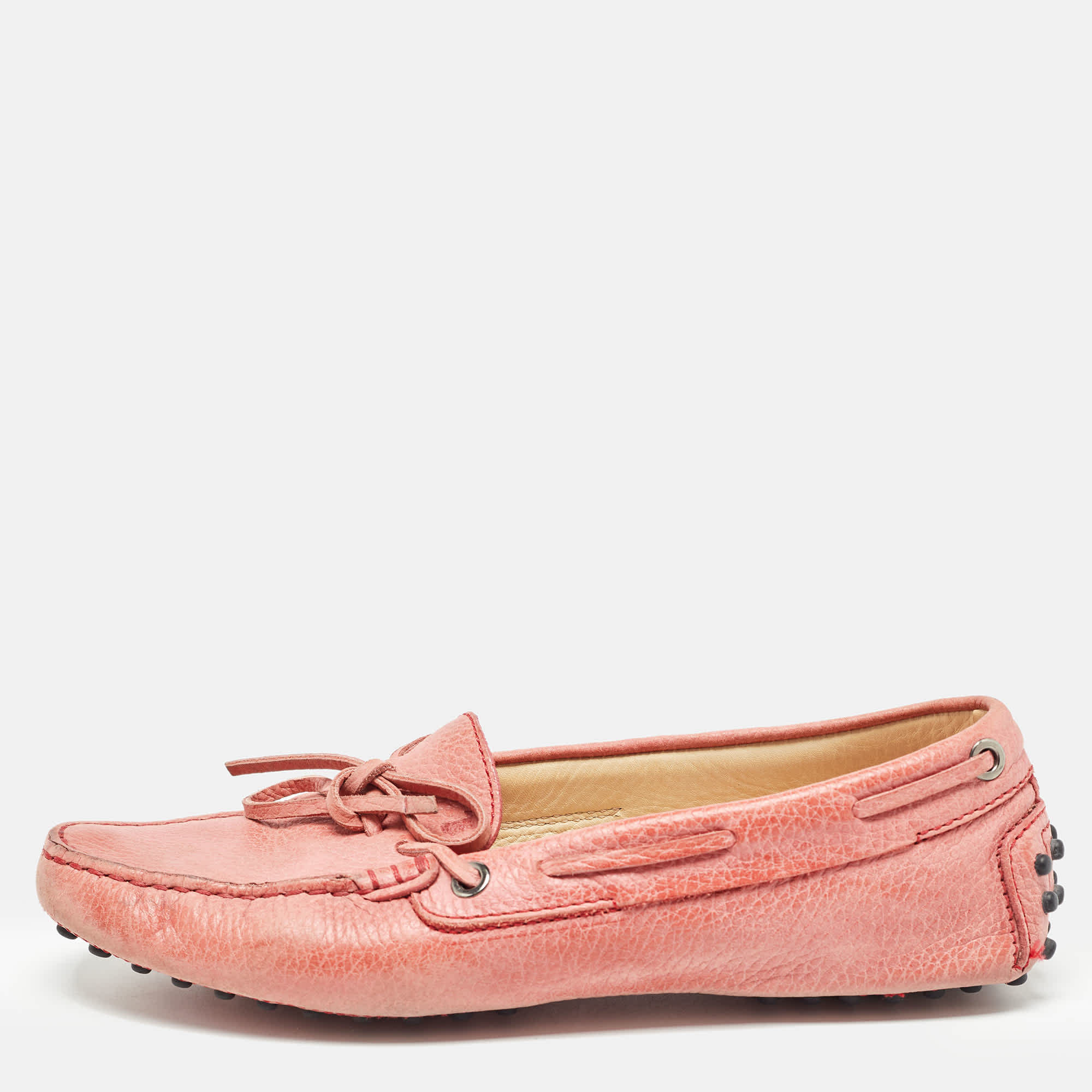 Tod's Pink Leather Slip On Loafers