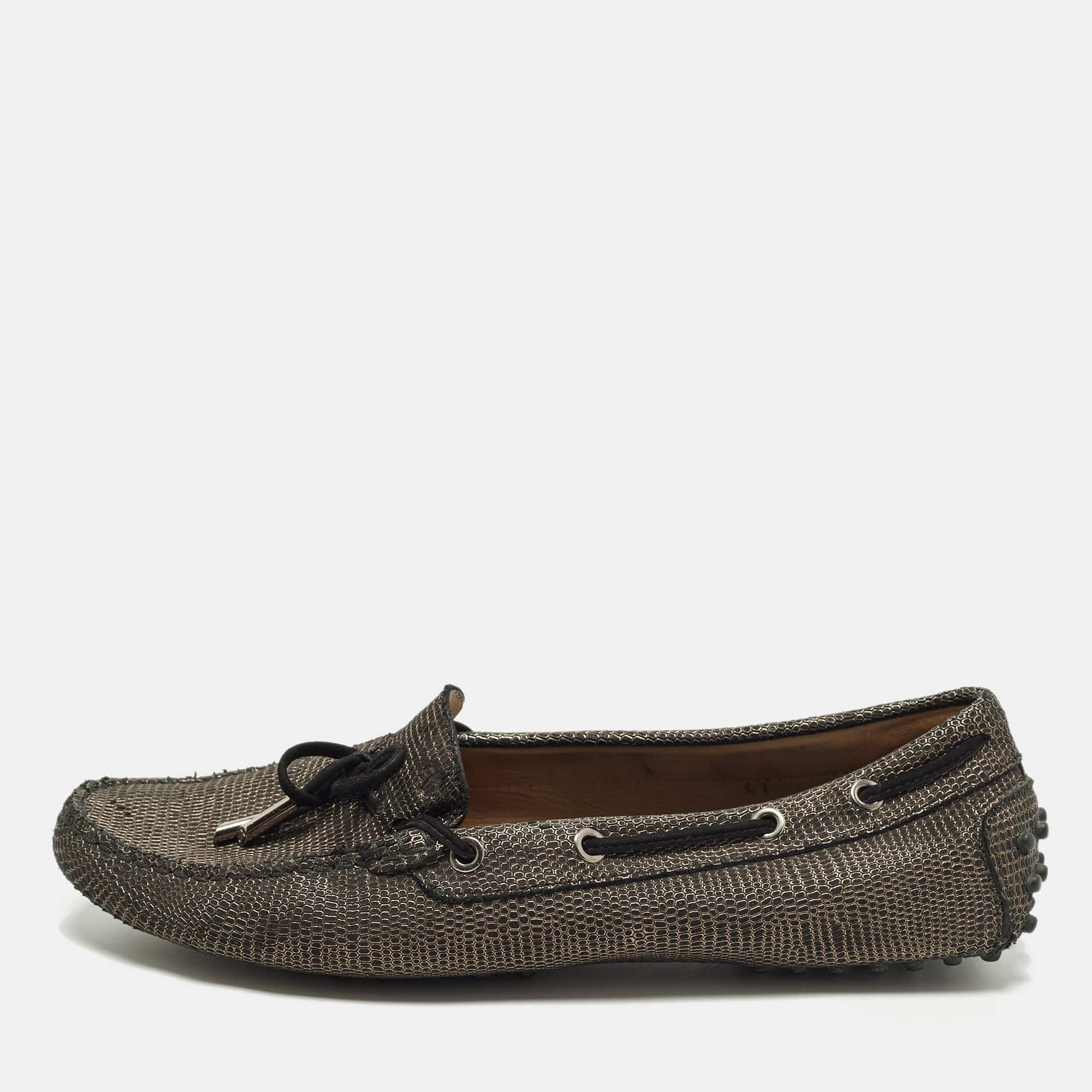 Tod's Size 41 Two Tone Nubuck Leather Bow Loafers
