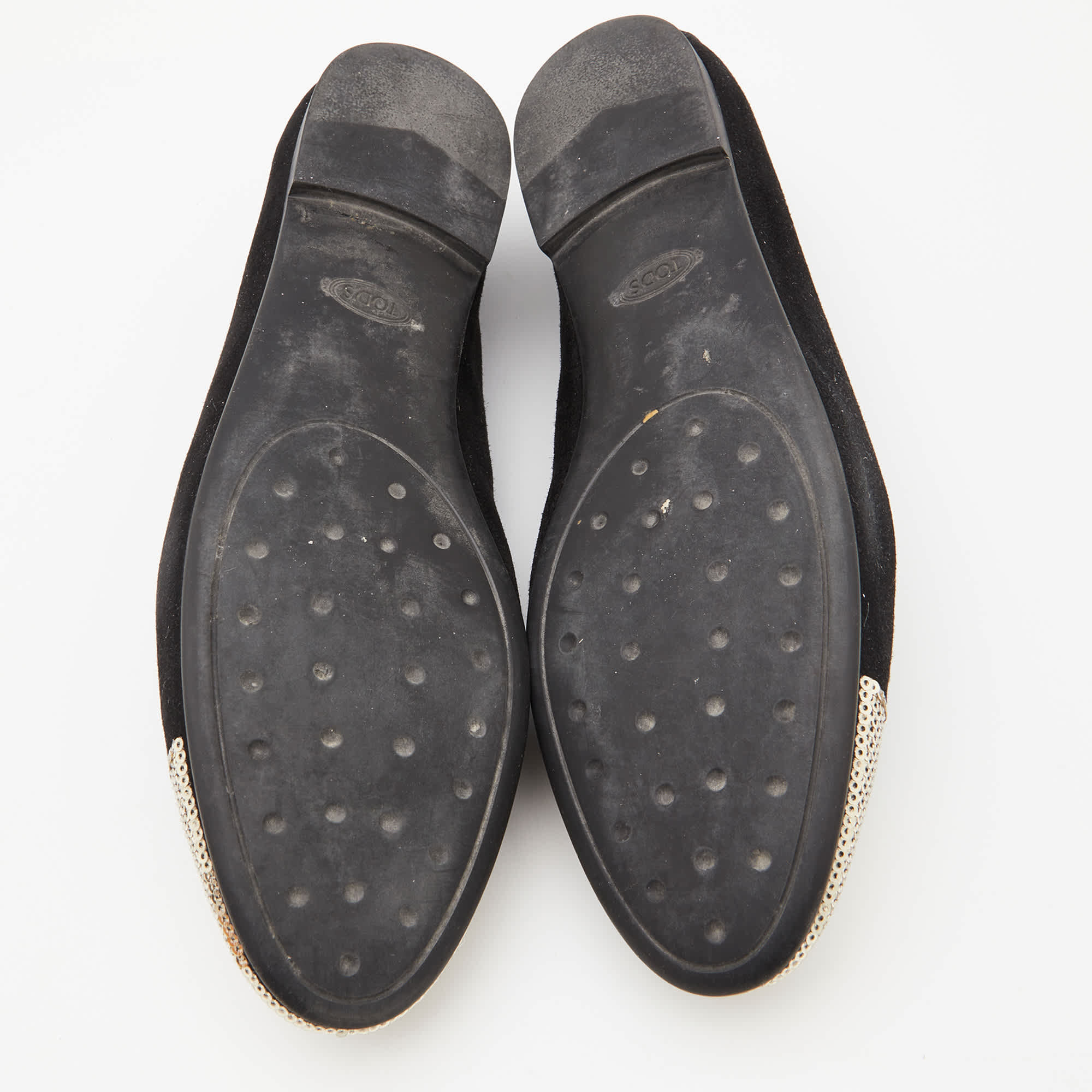 Tod's Black/gold Suede And Sequins Embellished Slip On Smoking Slippers