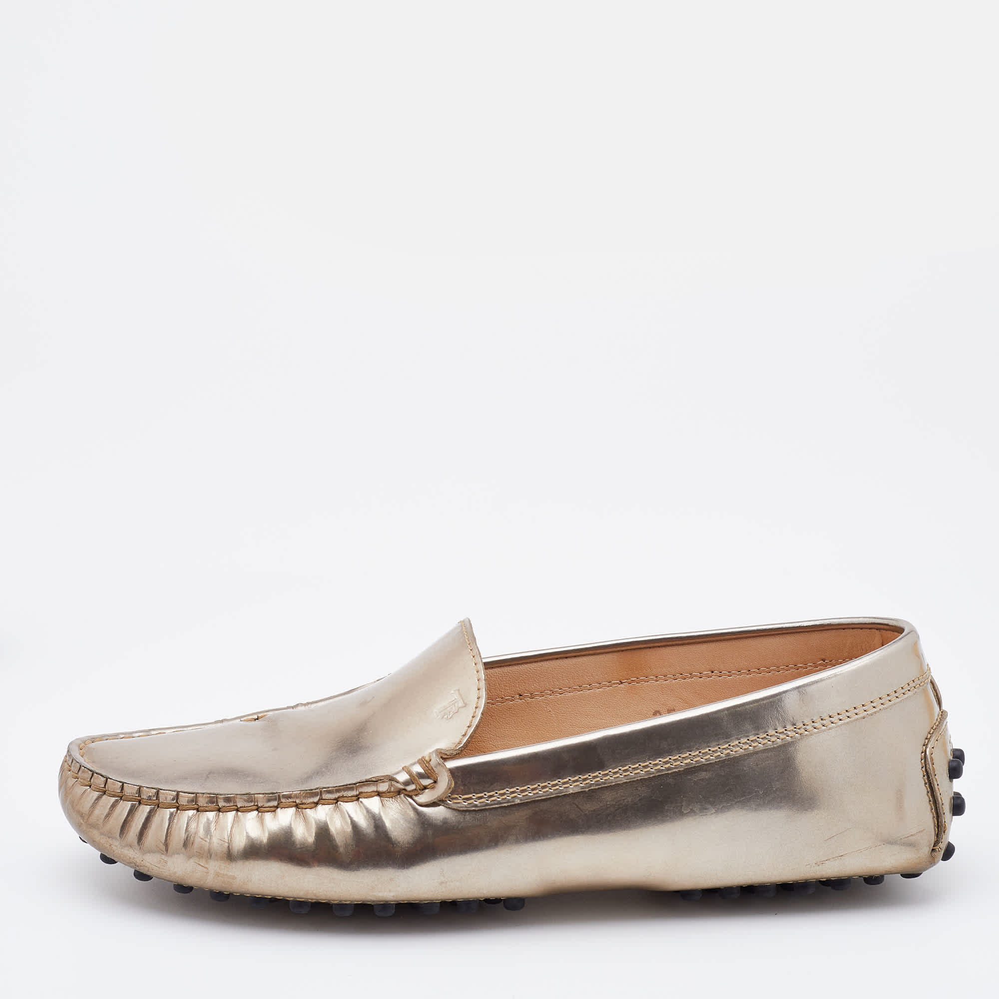 Tod's Light Gold Patent Leather Gommini Slip On Loafers