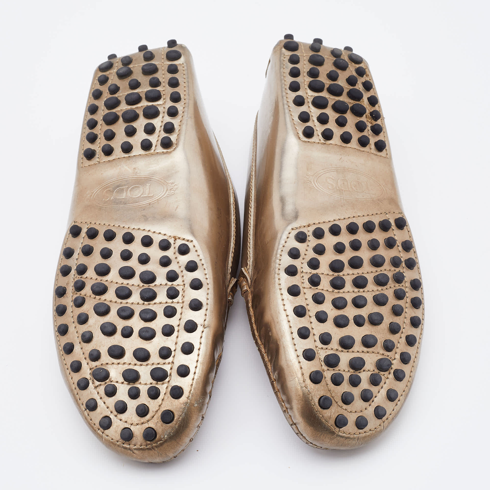 Tod's Light Gold Patent Leather Gommini Slip On Loafers