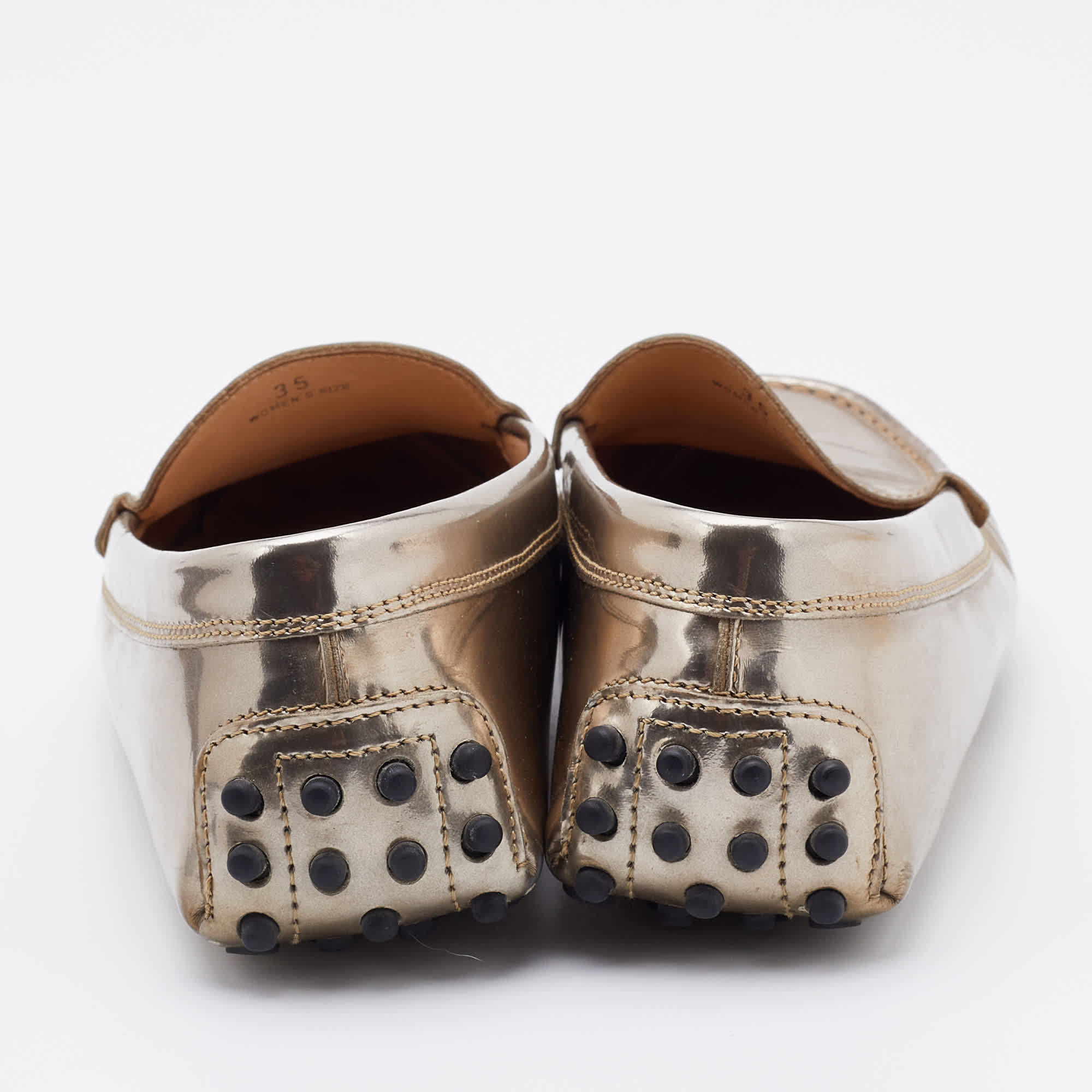 Tod's Light Gold Patent Leather Gommini Slip On Loafers