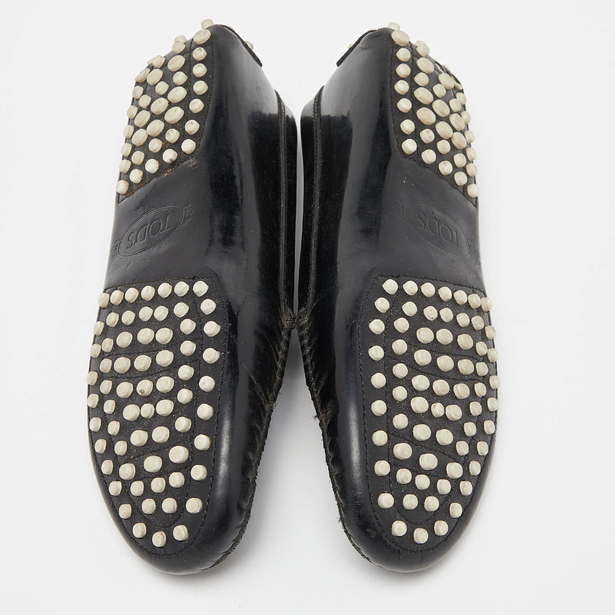 Tod's Black Patent Leather And Calf Hair Gommino Penny Loafers