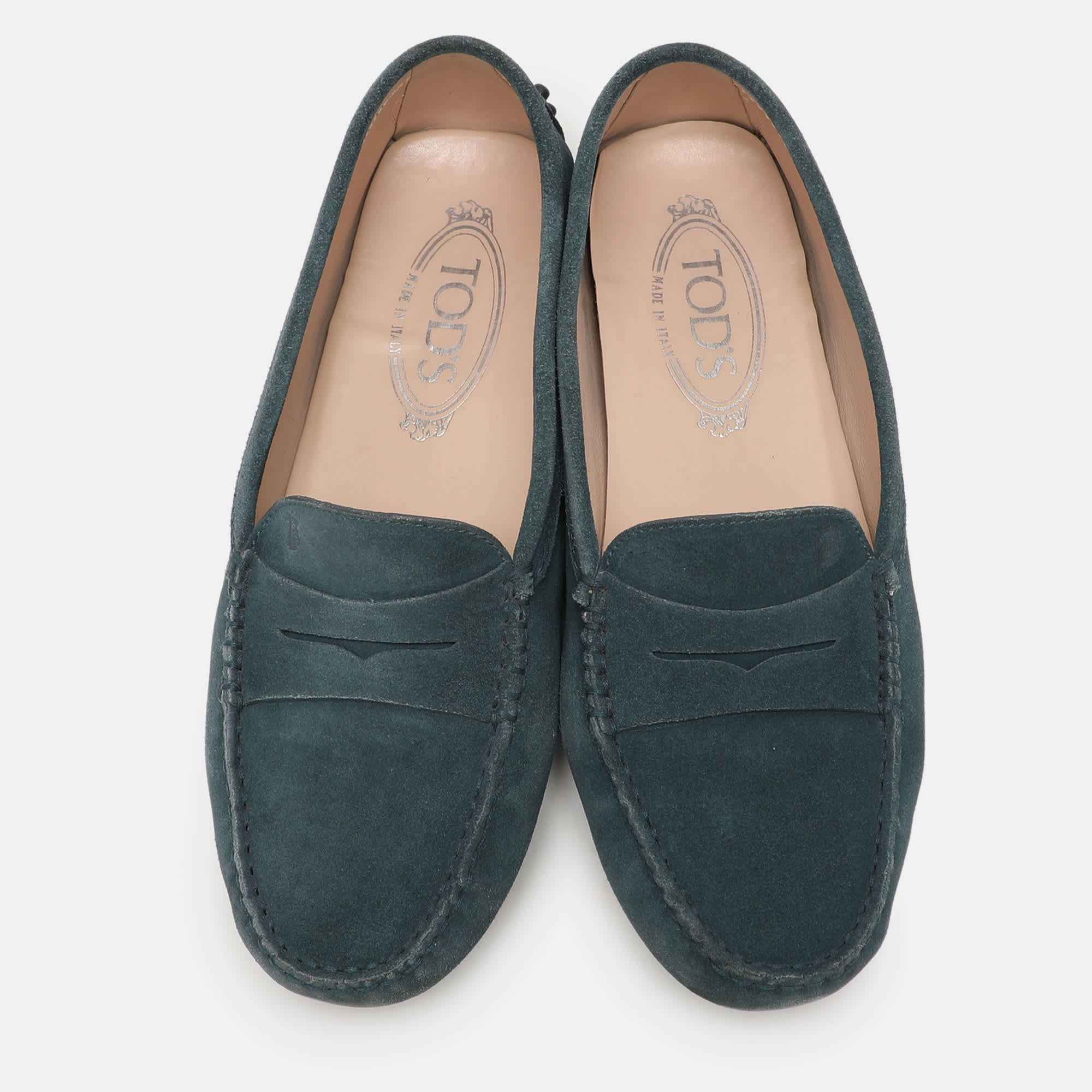 Tod's Pine Green Suede Gommino Slip On Loafers