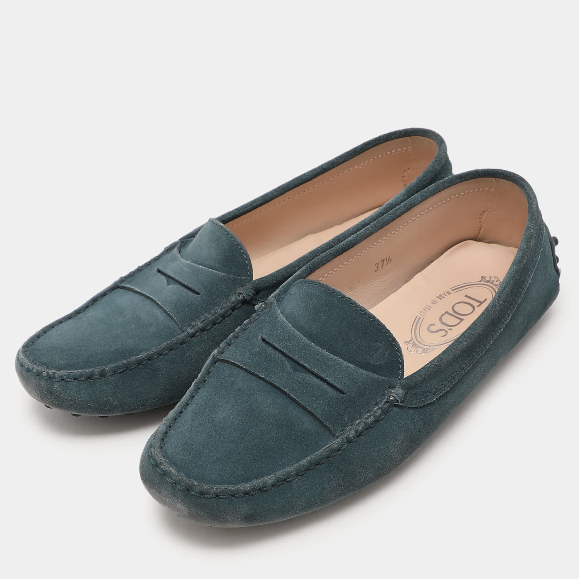 Tod's Pine Green Suede Gommino Slip On Loafers
