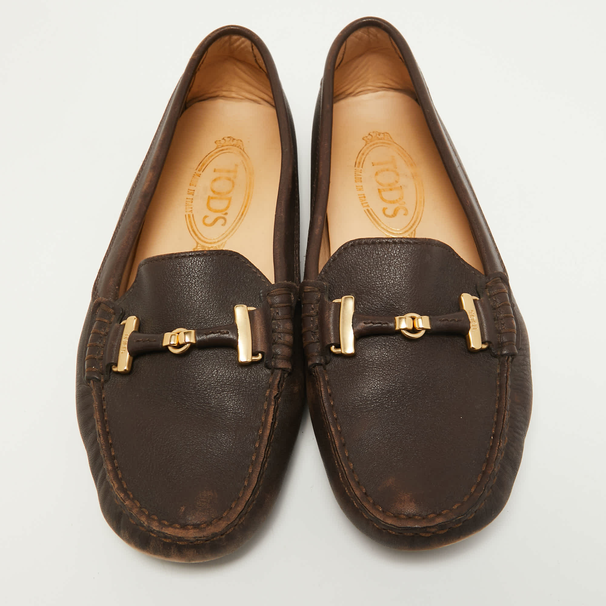 Tod's Brown Leather Gommino Slip On Loafers