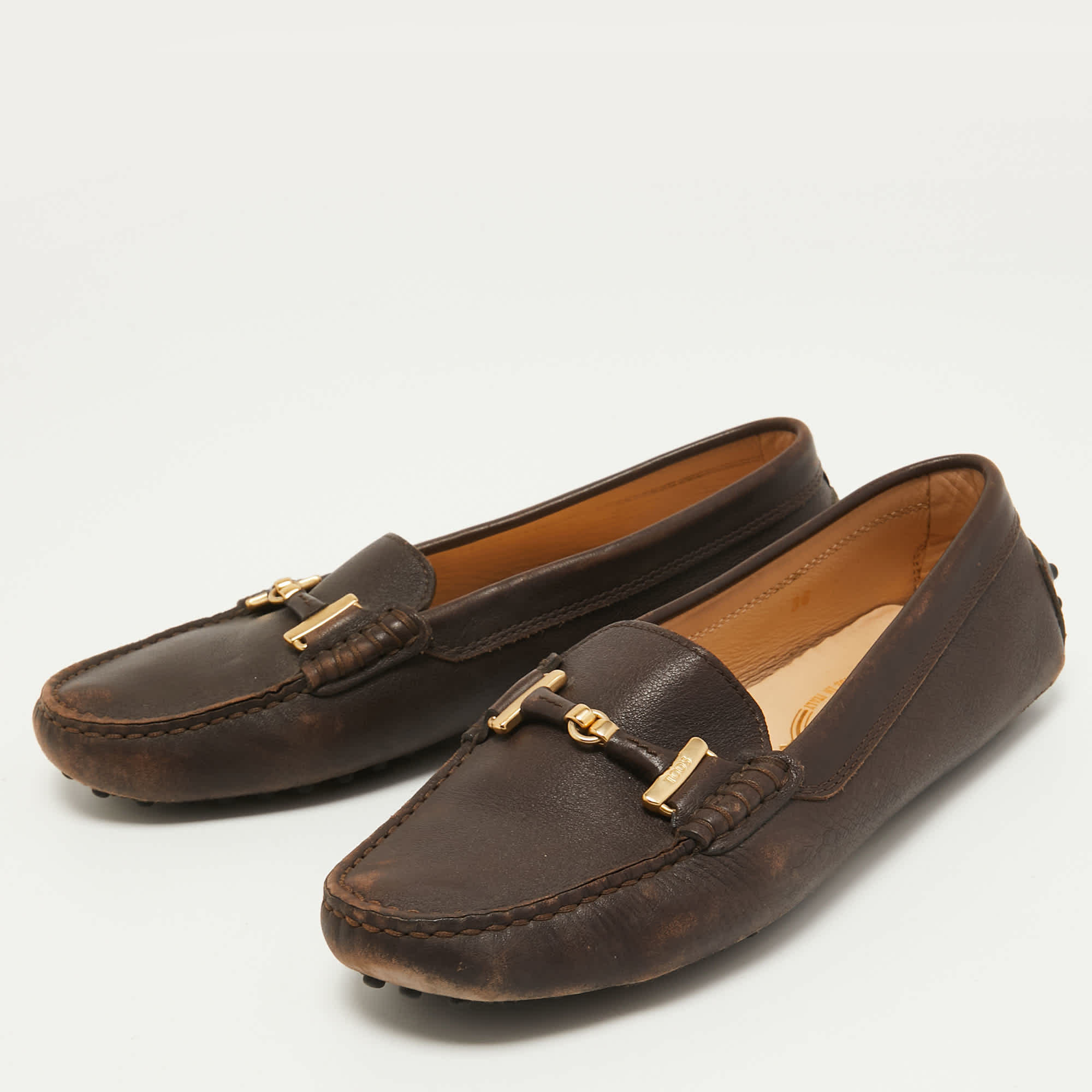 Tod's Brown Leather Gommino Slip On Loafers