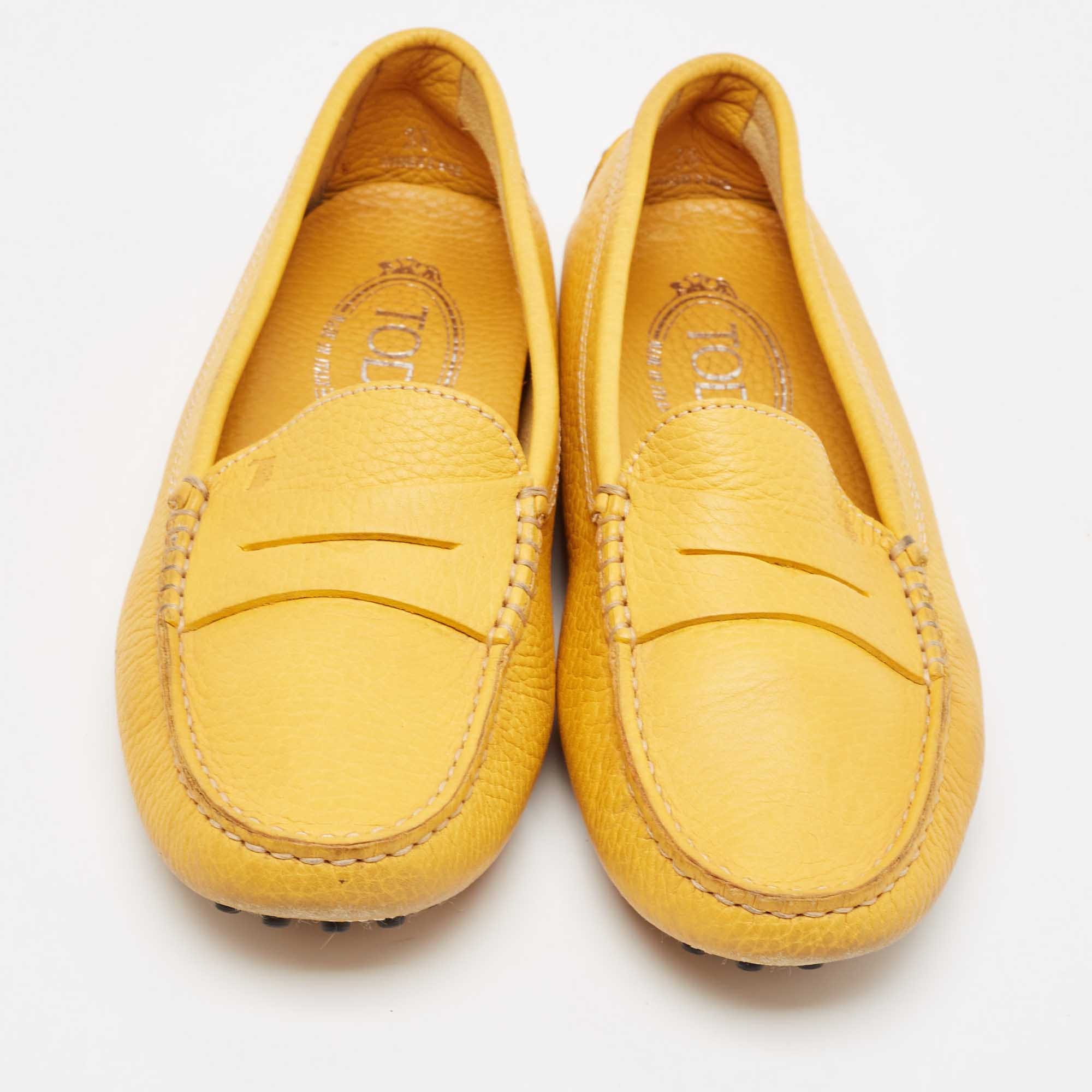 Tod's Yellow Perforated Leather Slip On Loafers