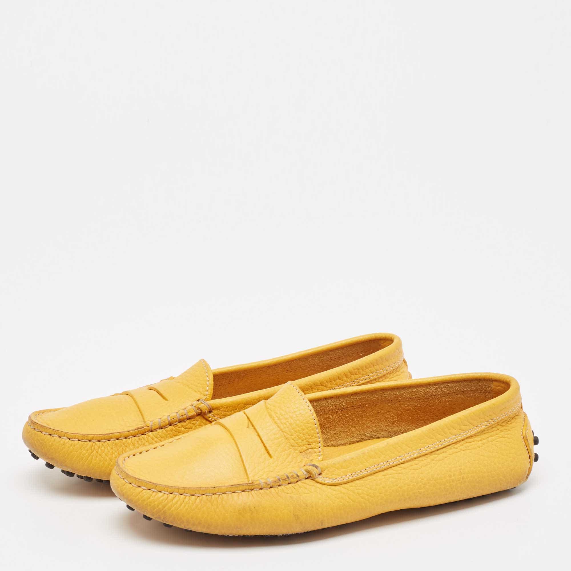 Tod's Yellow Perforated Leather Slip On Loafers