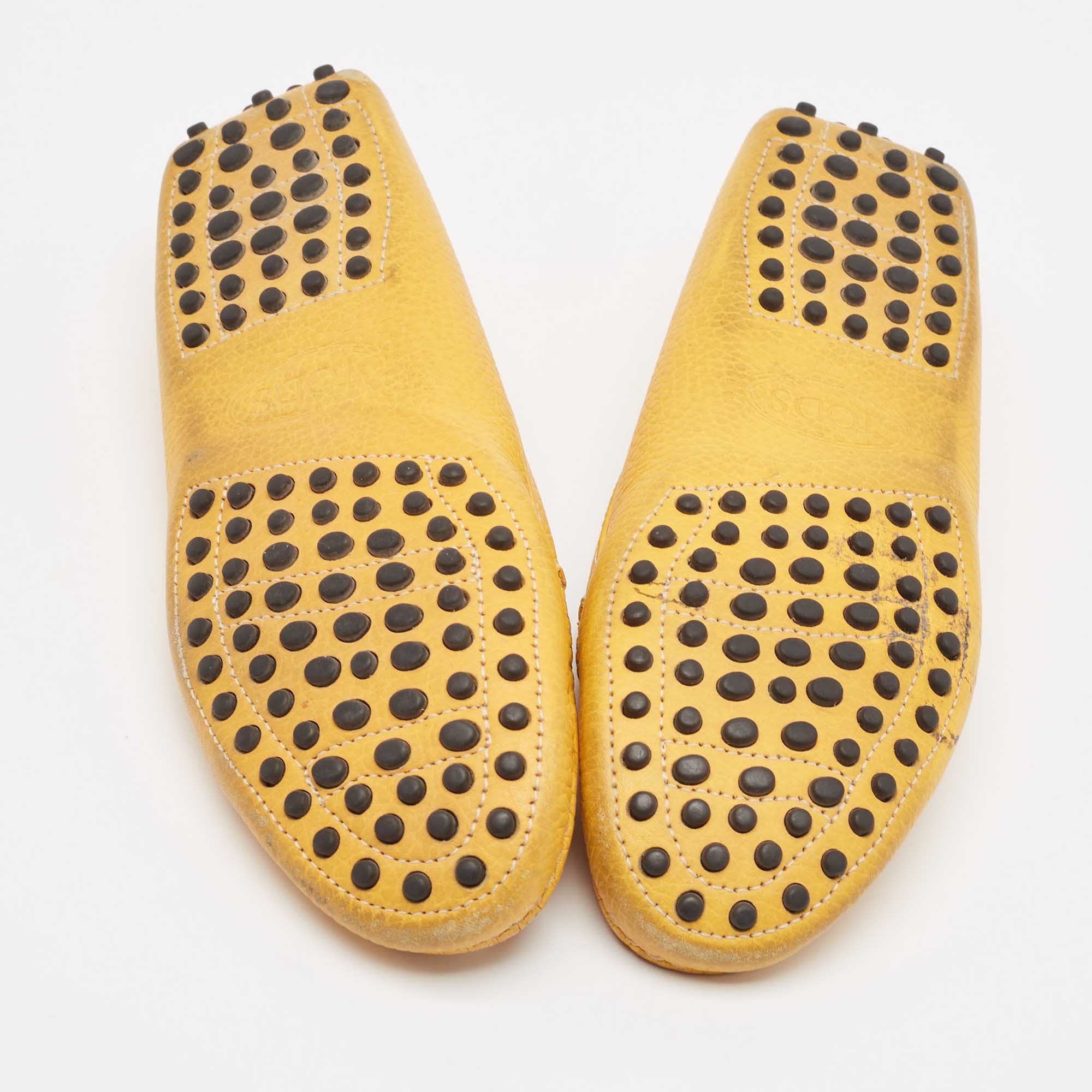Tod's Yellow Perforated Leather Slip On Loafers
