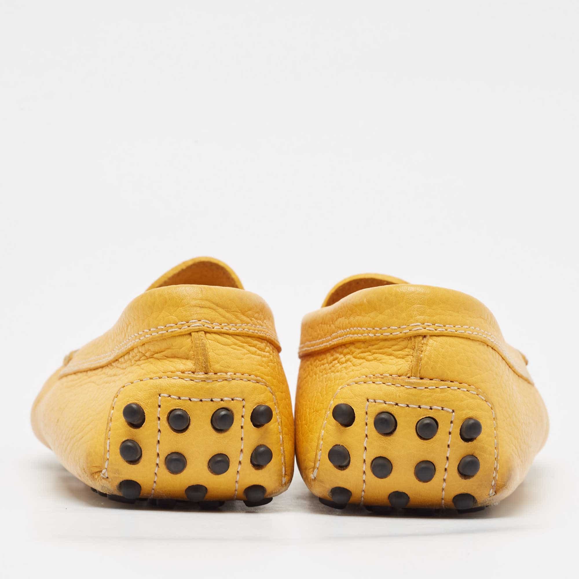 Tod's Yellow Perforated Leather Slip On Loafers