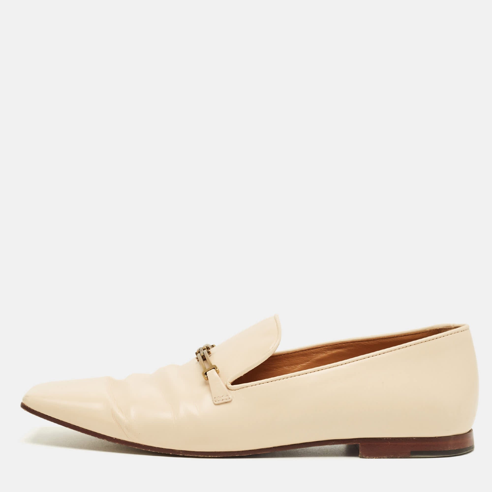 Tod's Beige Leather Slip On Loafers