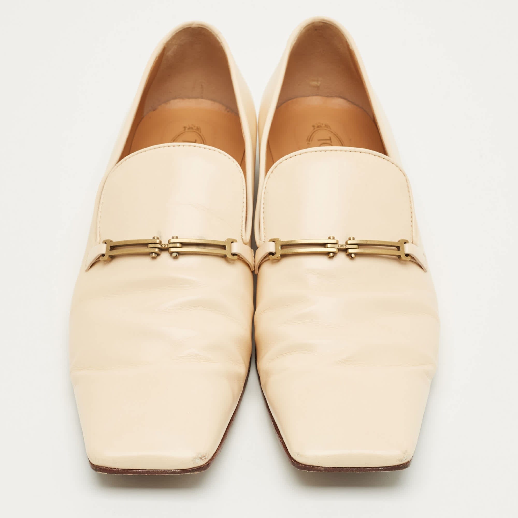 Tod's Beige Leather Slip On Loafers