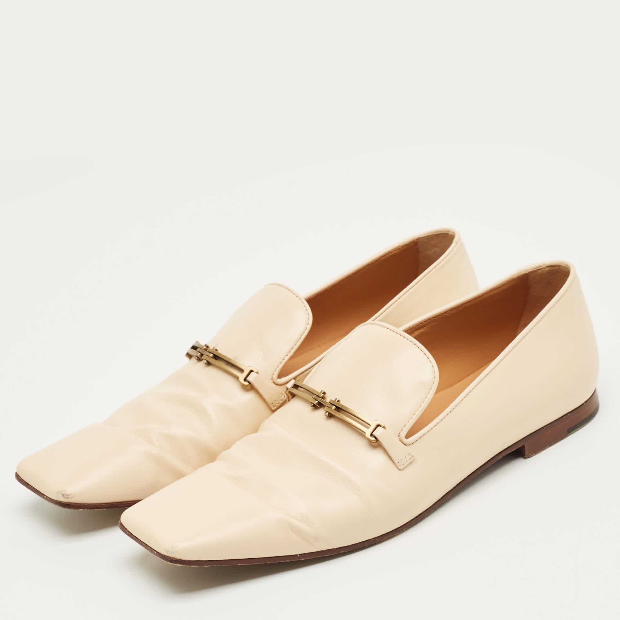 Tod's Beige Leather Slip On Loafers