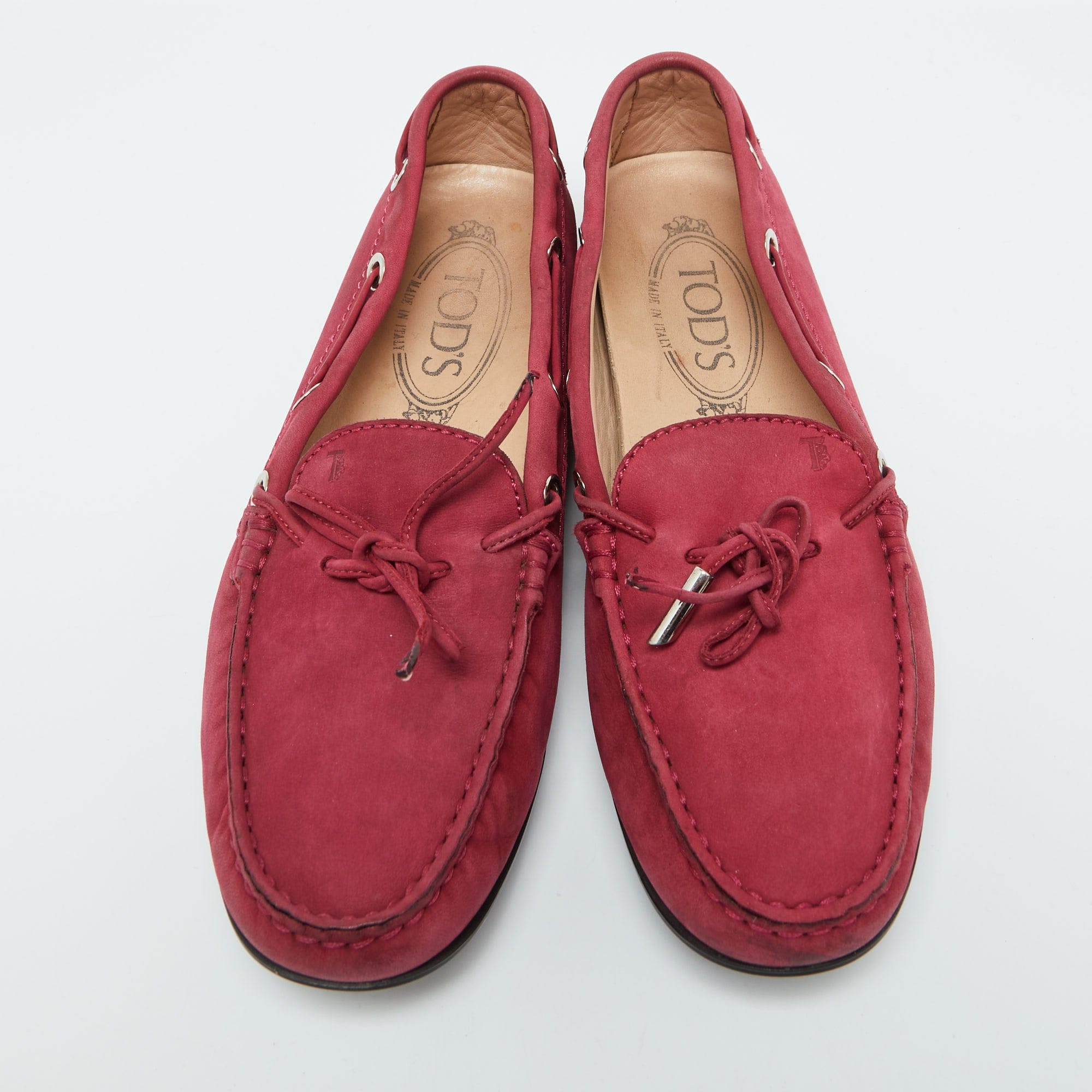 Tod's Berry Pink Nubuck Leather Bow Gommino Driving Loafers