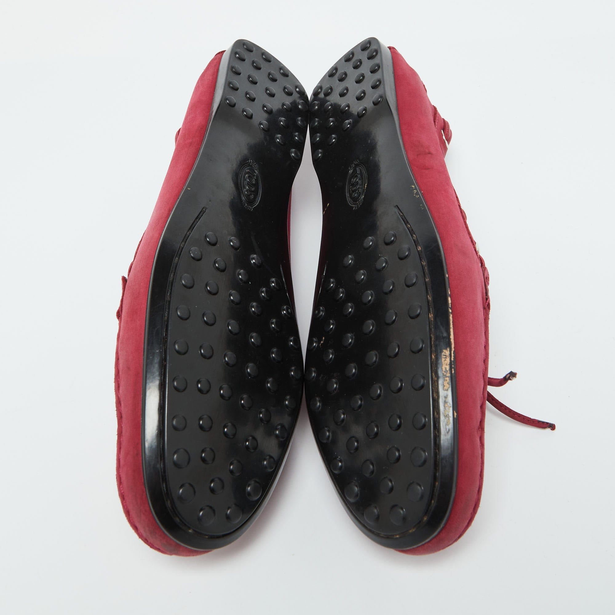 Tod's Berry Pink Nubuck Leather Bow Gommino Driving Loafers