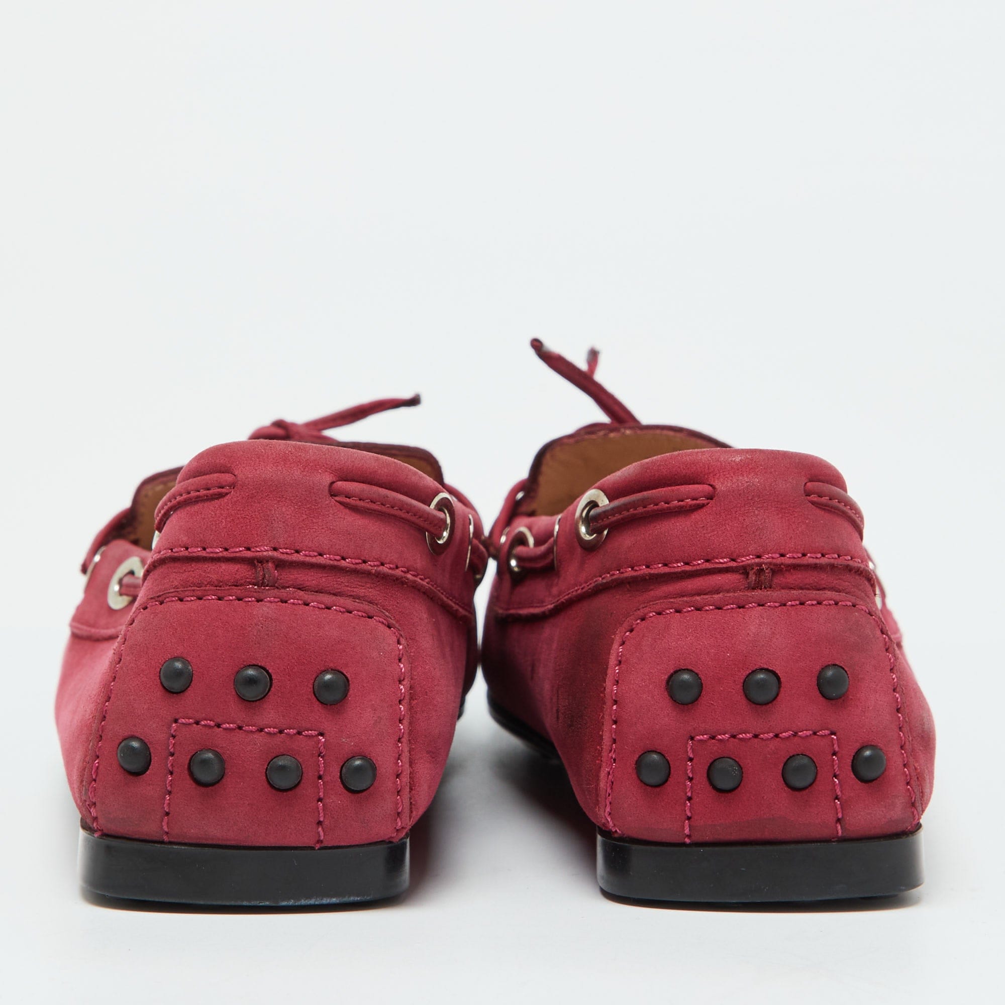 Tod's Berry Pink Nubuck Leather Bow Gommino Driving Loafers