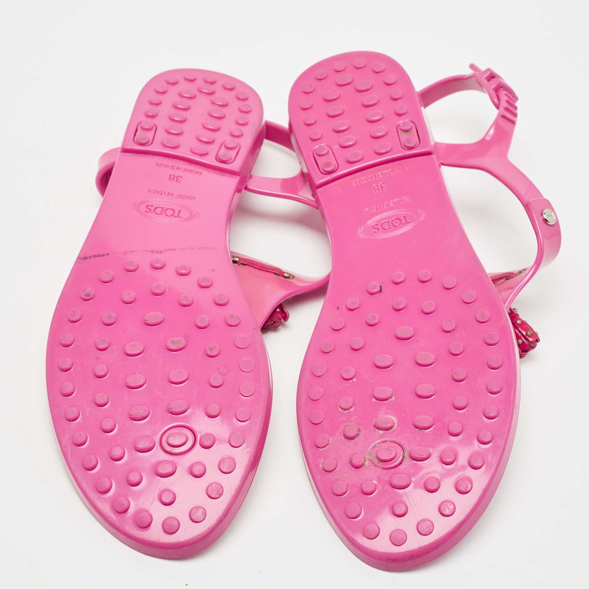 Tod's Pink Rubber Studded Tassel Thong Flat Sandals