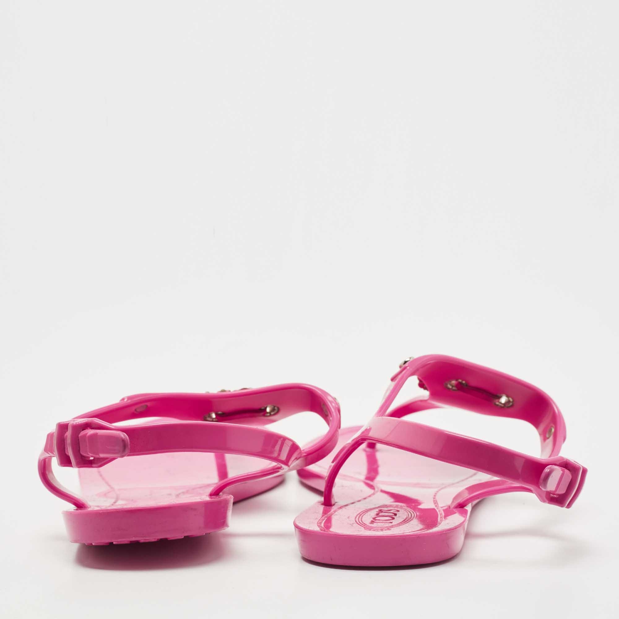 Tod's Pink Rubber Studded Tassel Thong Flat Sandals