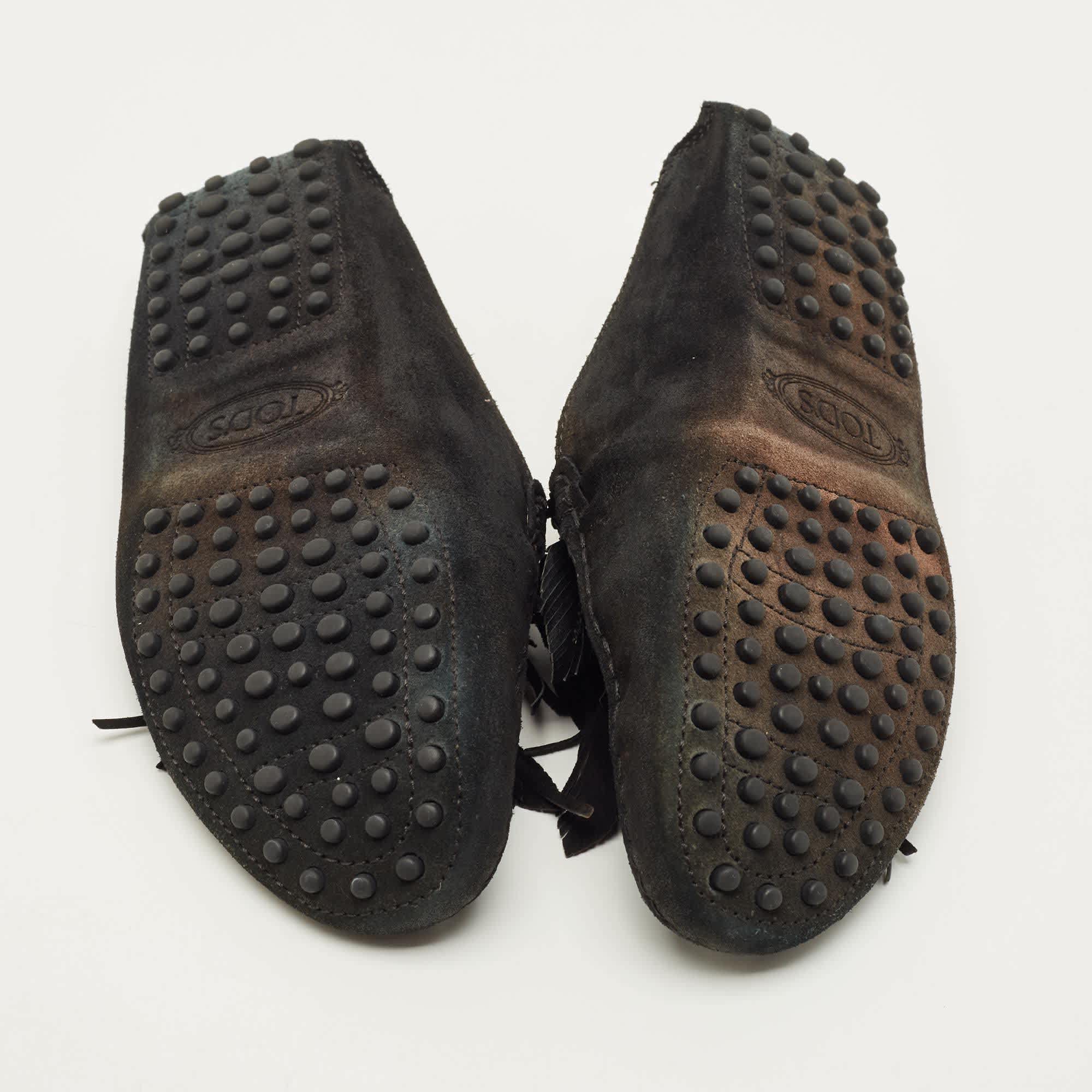 Tod's Size 38 Black Suede Tassel Fringe Mules