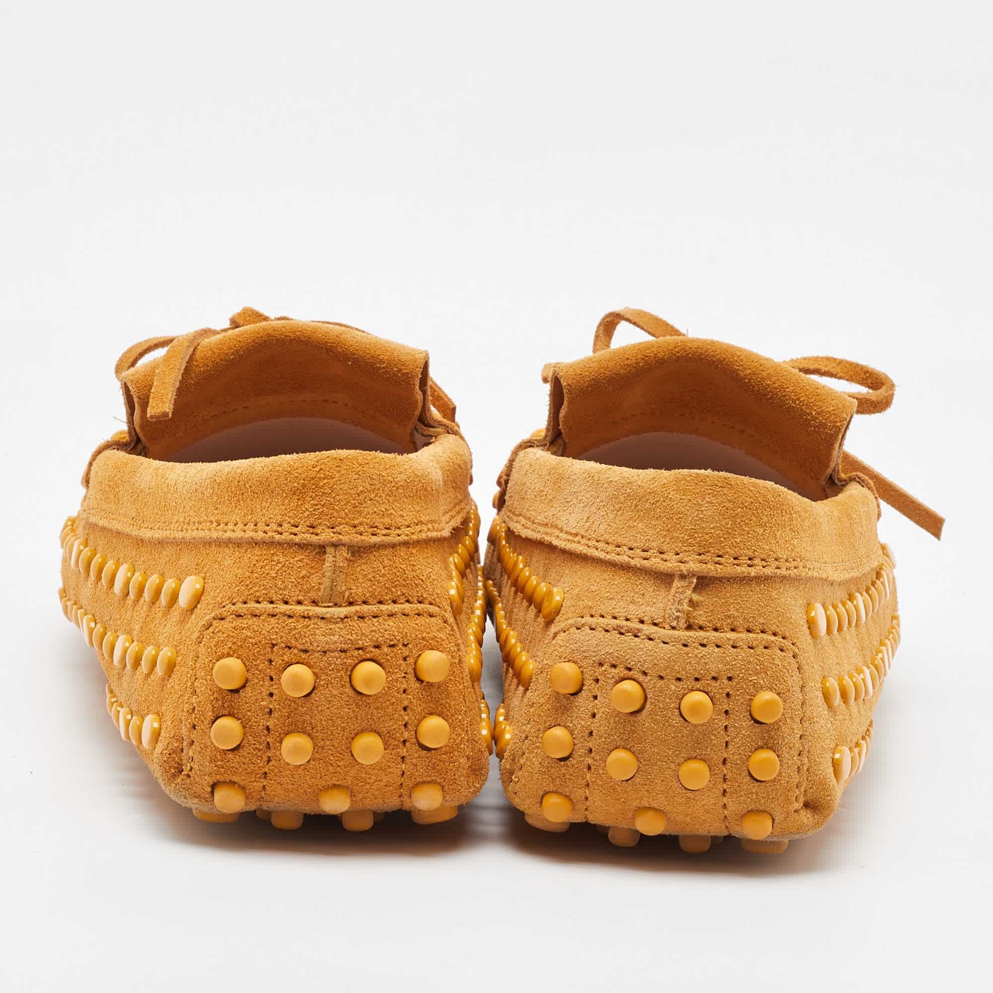 Tod's Yellow Suede Studded Fringe Bow Slip On Loafers