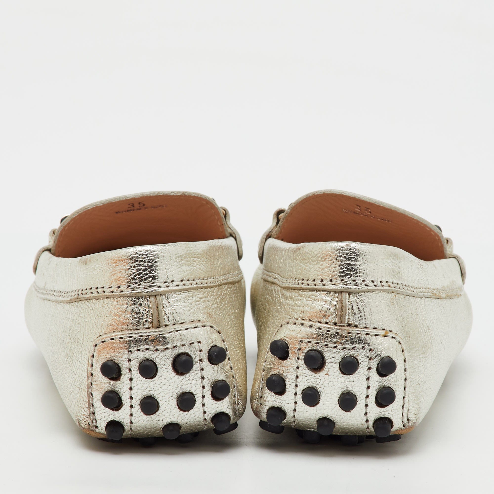 Tod's Silver Leather Double T Slip On Loafers