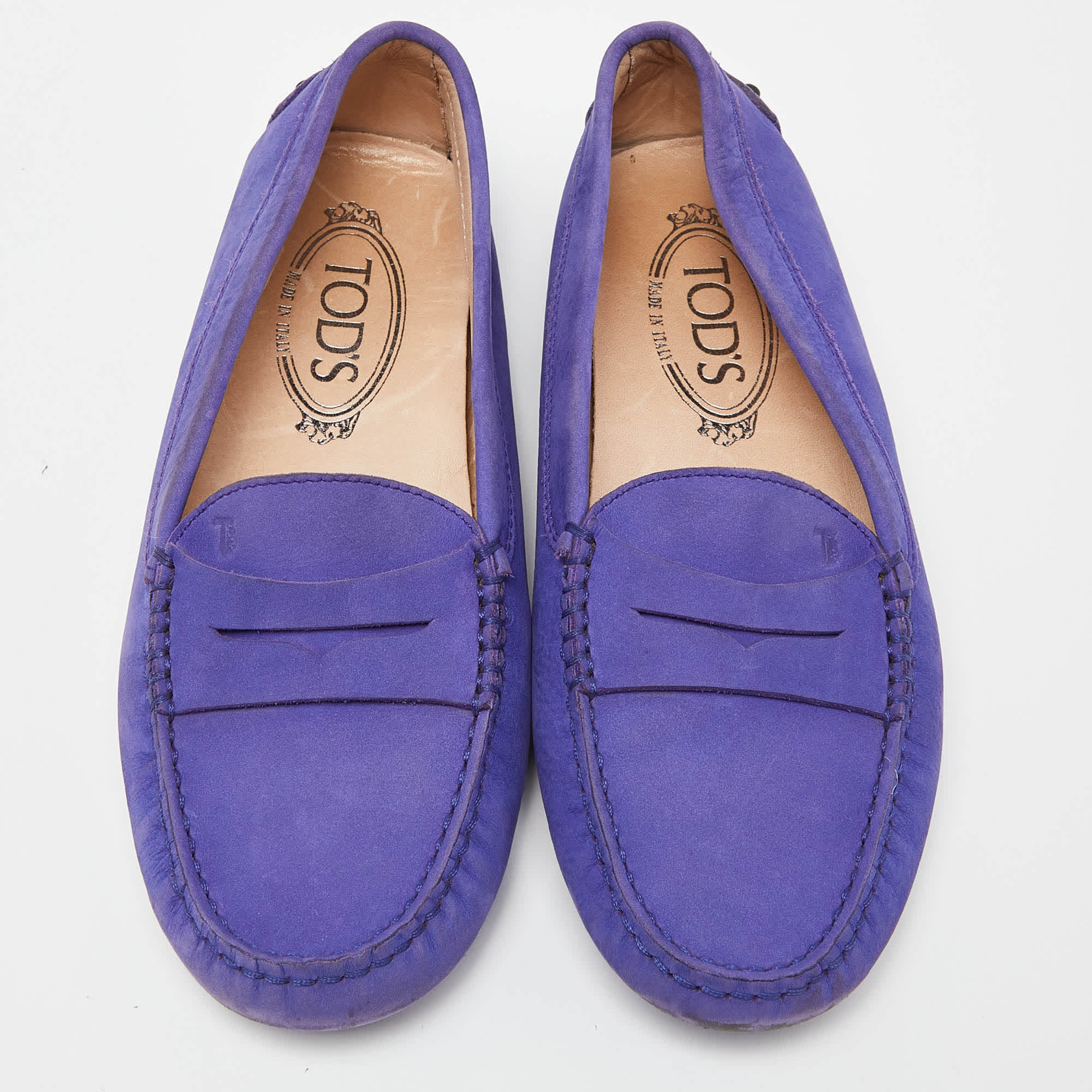 Tod's Purple Suede Penny Slip On Loafers