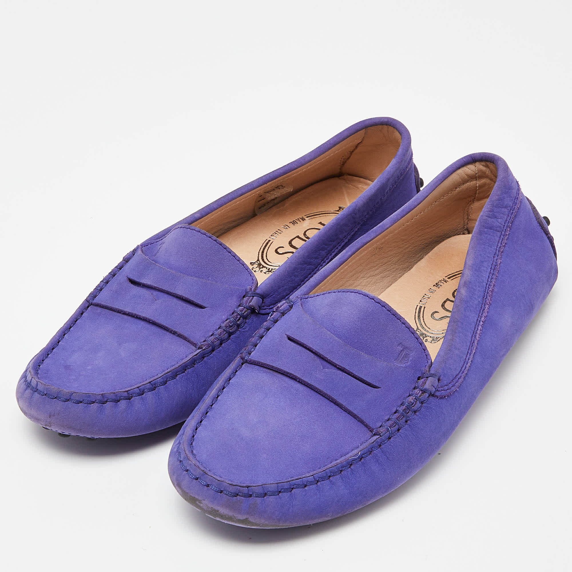 Tod's Purple Suede Penny Slip On Loafers