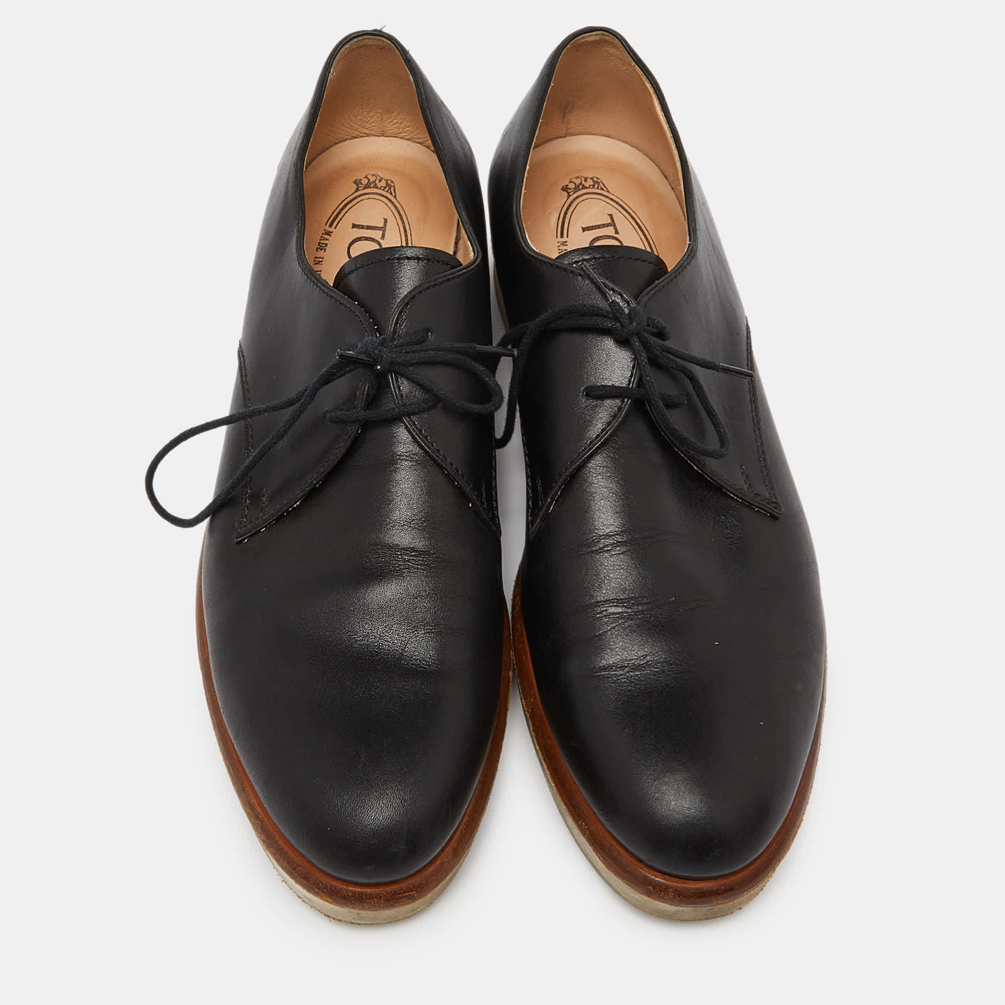 Tod's Black Leather Platform Oxfords
