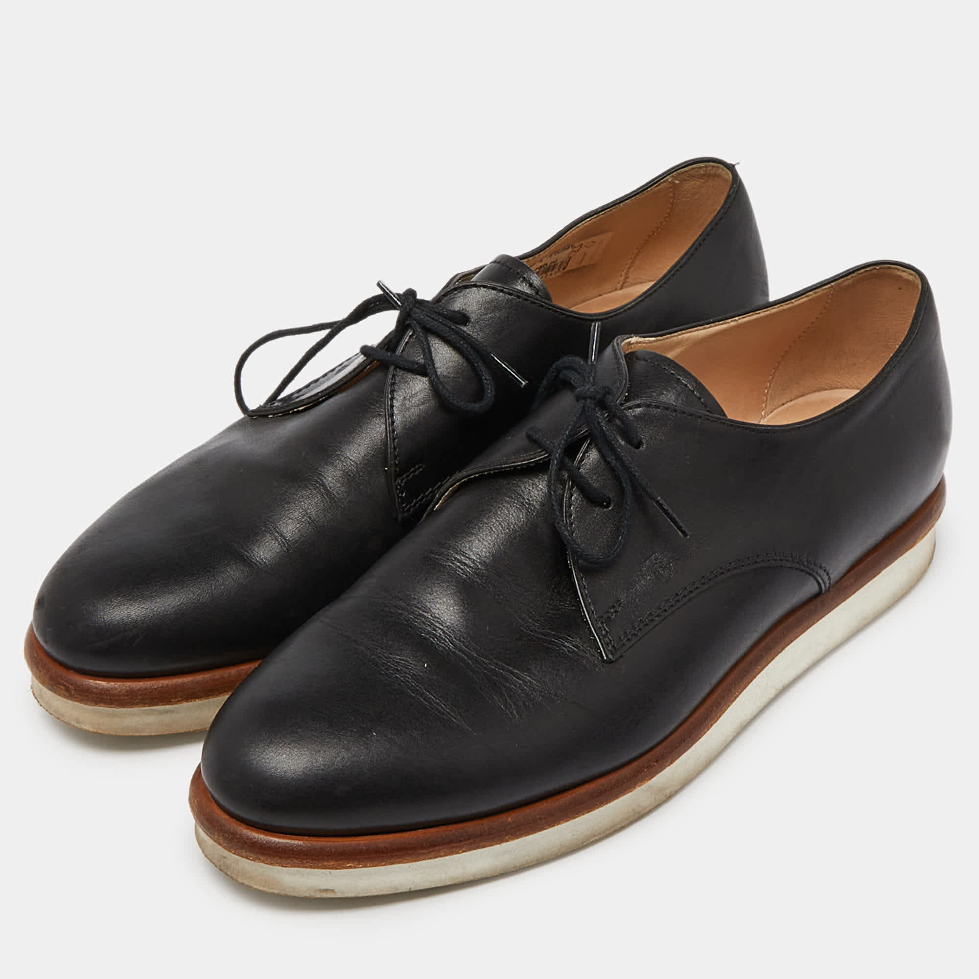 Tod's Black Leather Platform Oxfords