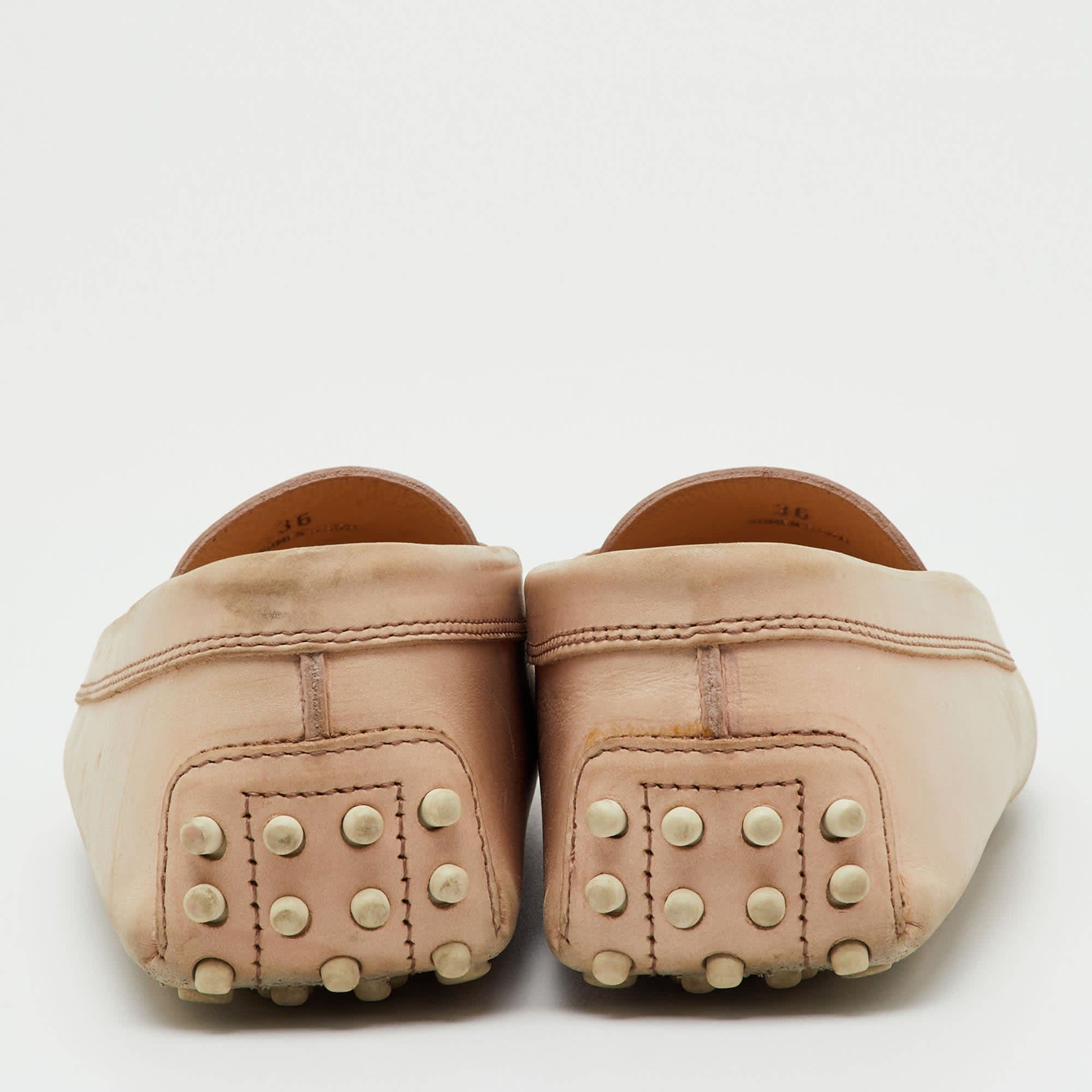 Tod's Beige Leather Penny Slip On Loafers