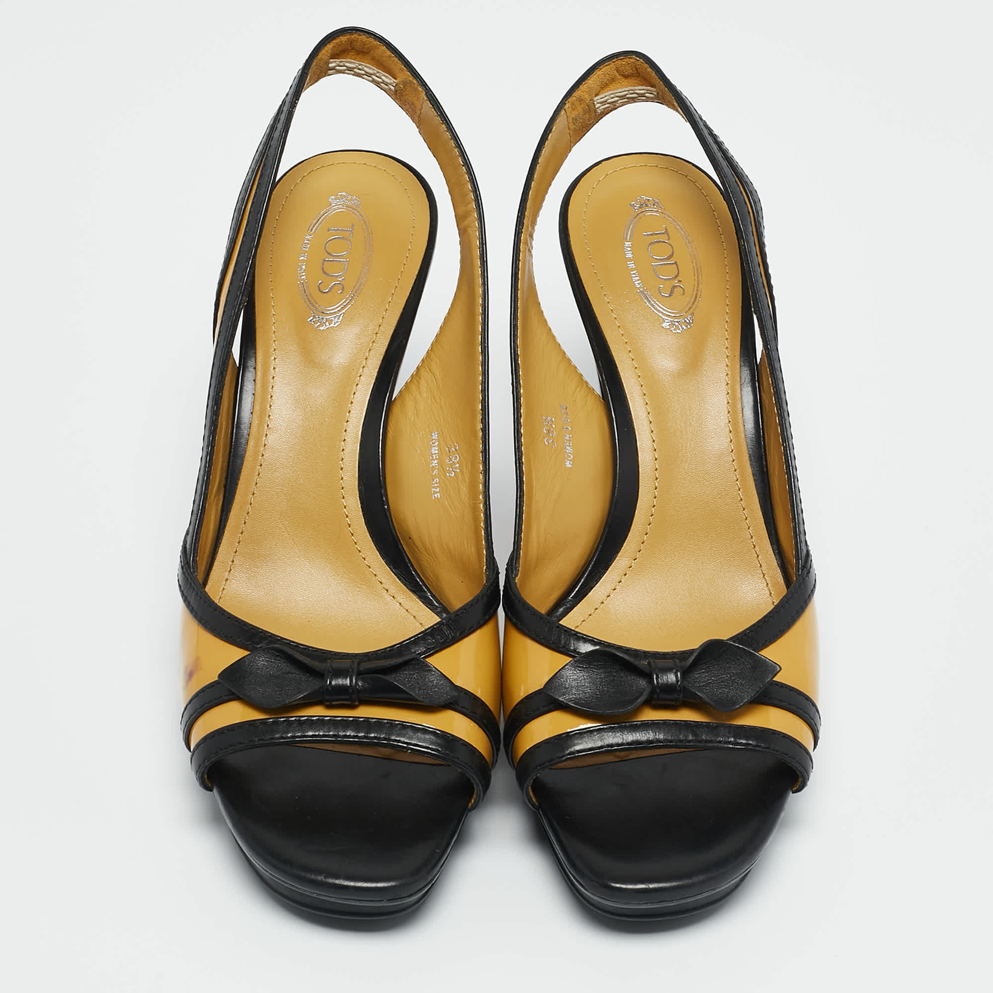 Tod's Yellowblack Patent And Leather Platform Slingback Sandals