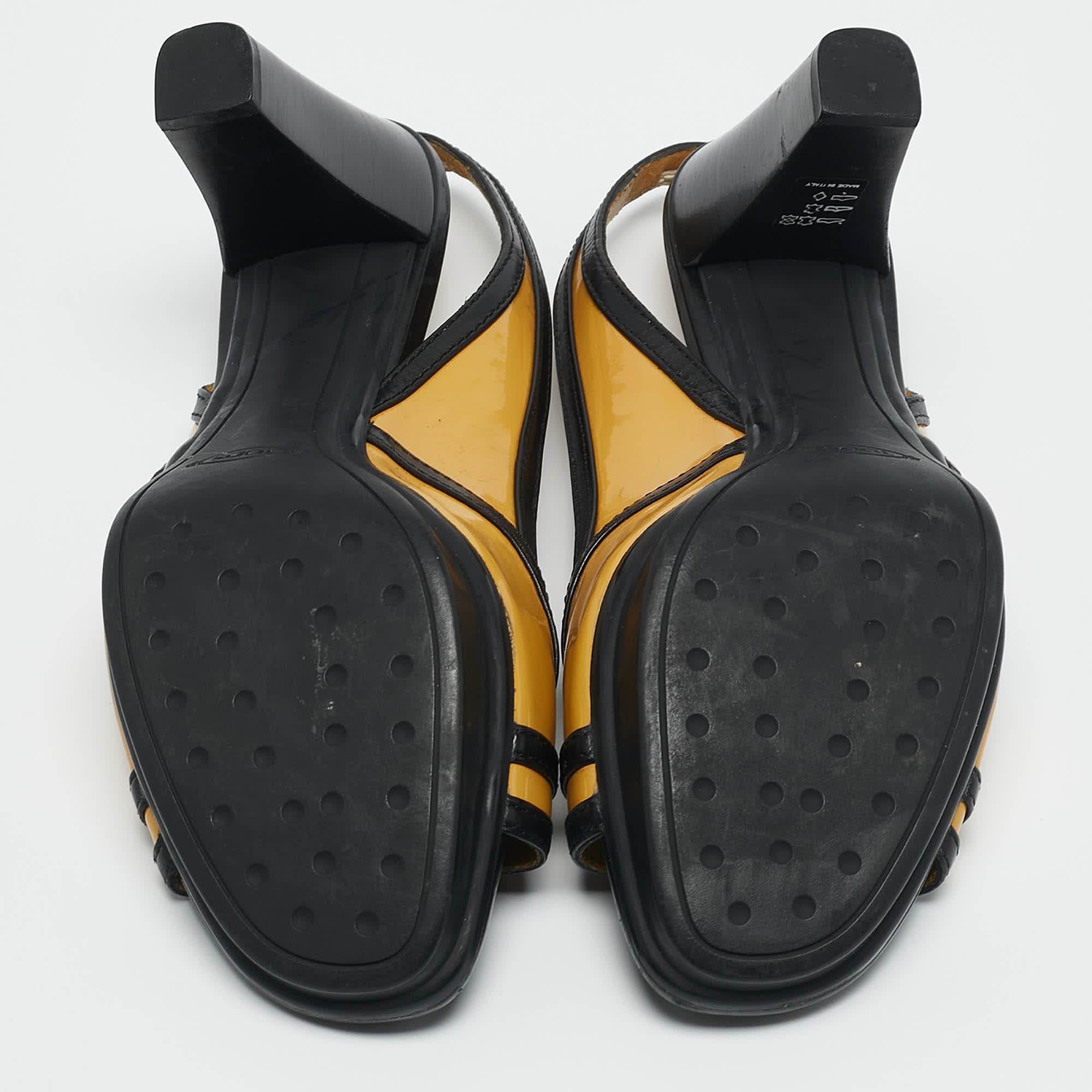 Tod's Yellowblack Patent And Leather Platform Slingback Sandals