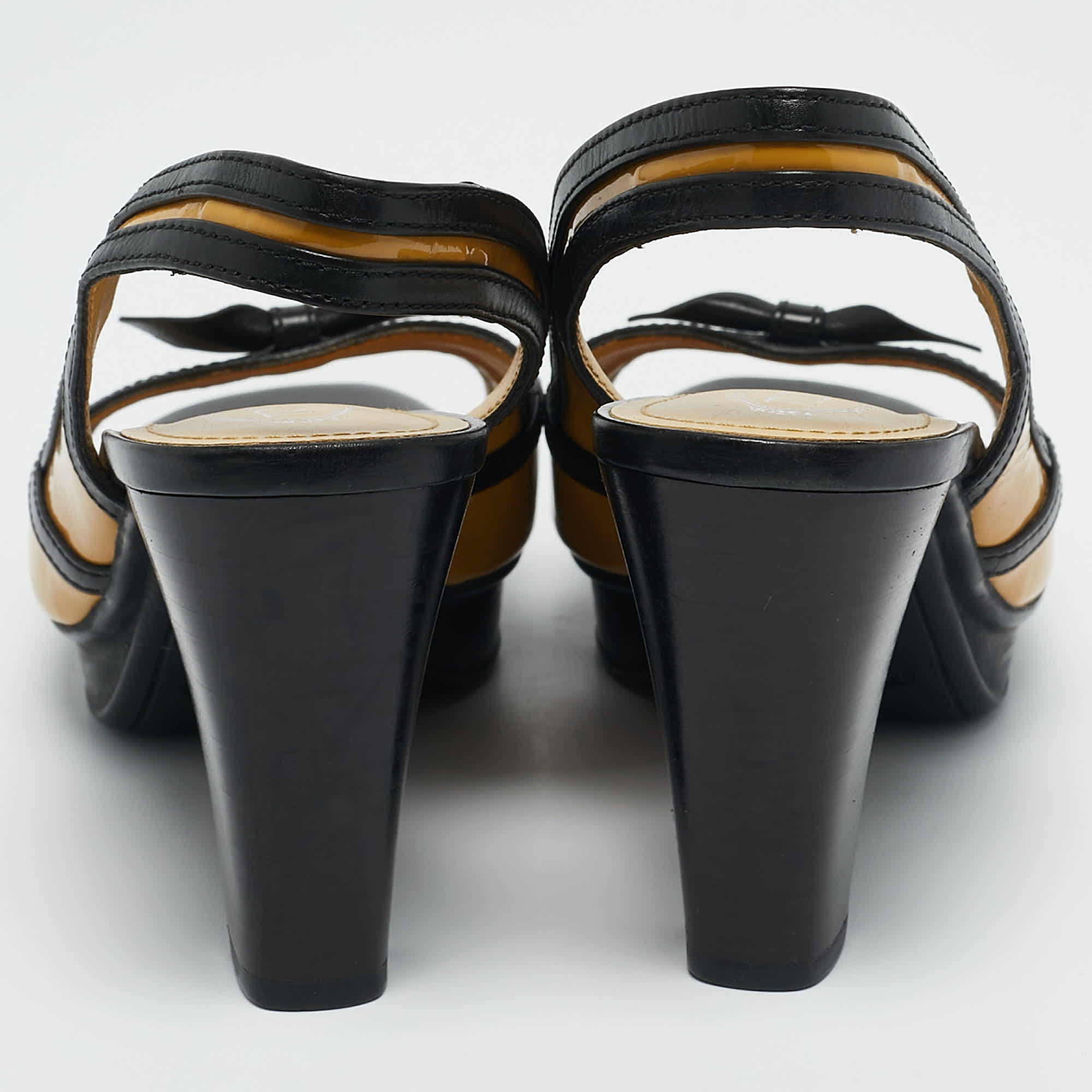 Tod's Yellowblack Patent And Leather Platform Slingback Sandals