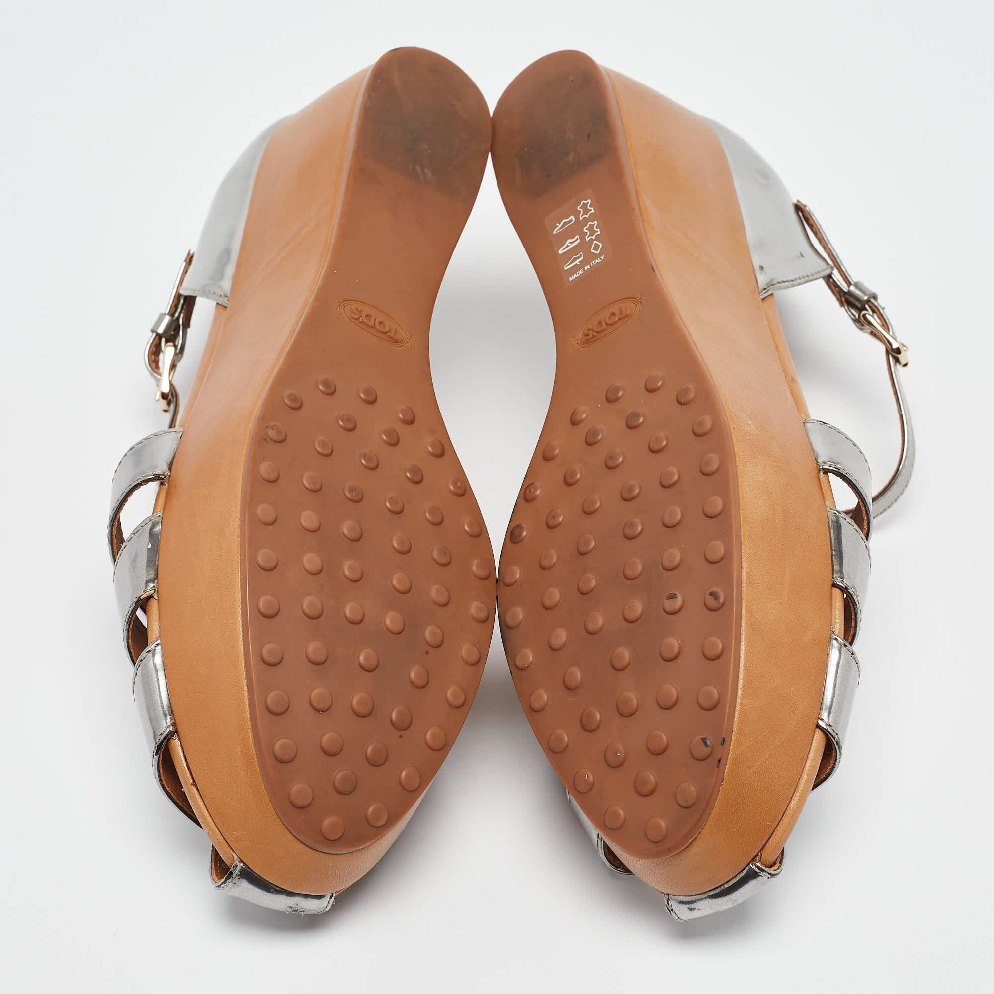 Tod's Silver Leather Platform Sandals