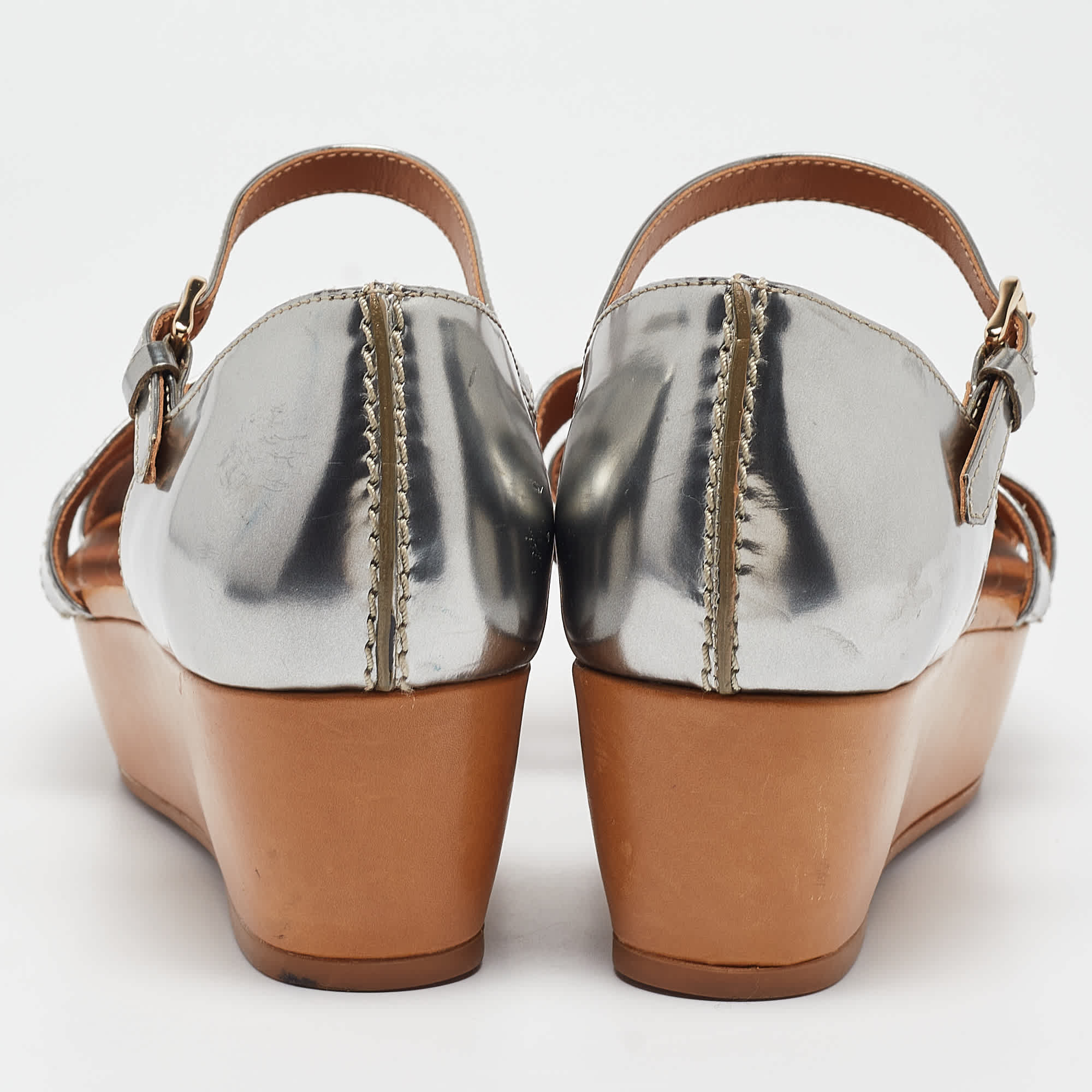 Tod's Silver Leather Platform Sandals