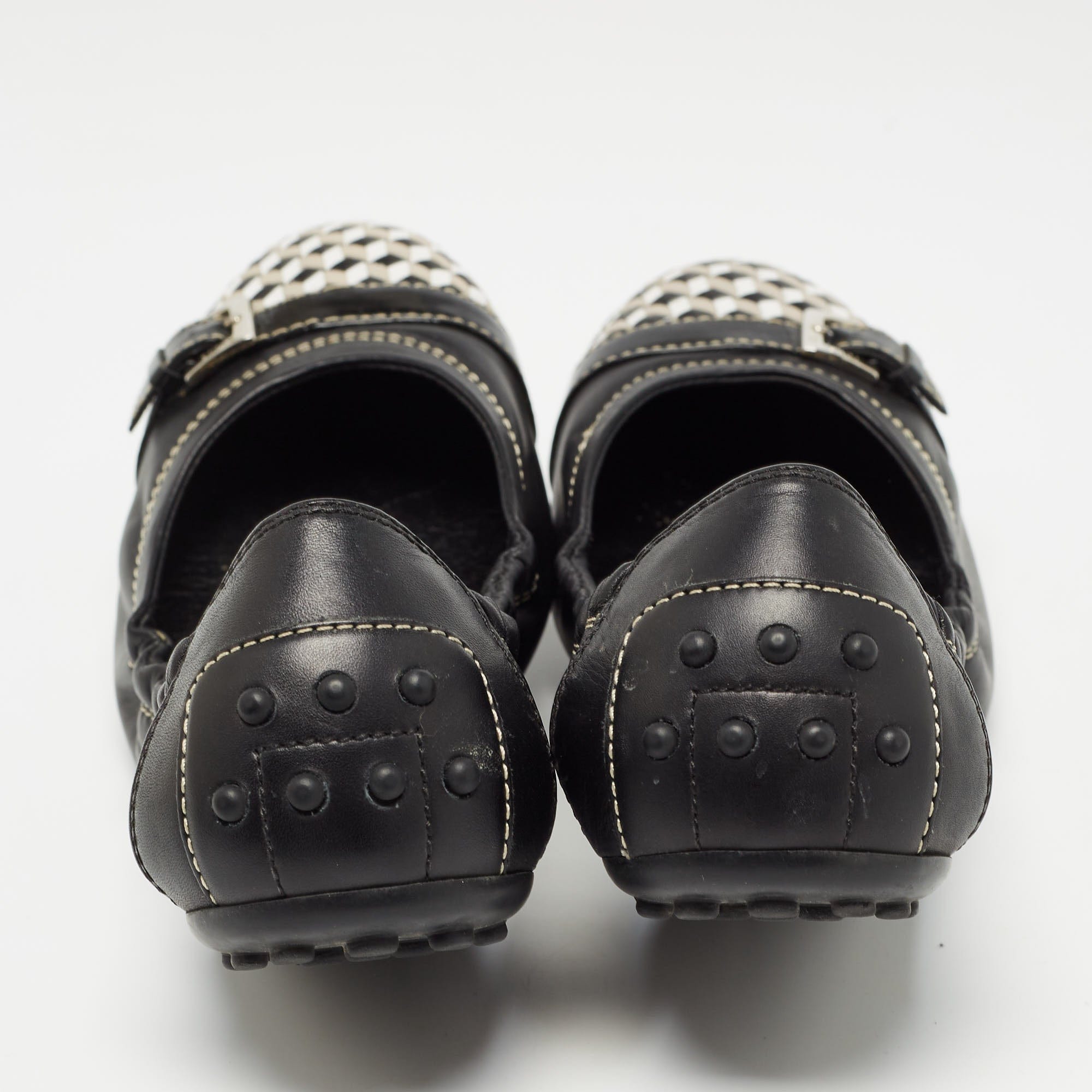 Tod's Black/white Leather Bow Detail Scrunch Ballet Flats