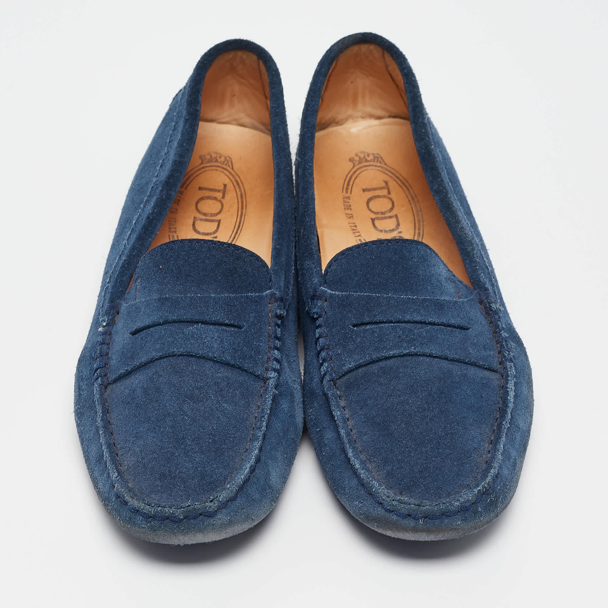 Tod's Blue Suede Gommino Penny Loafers