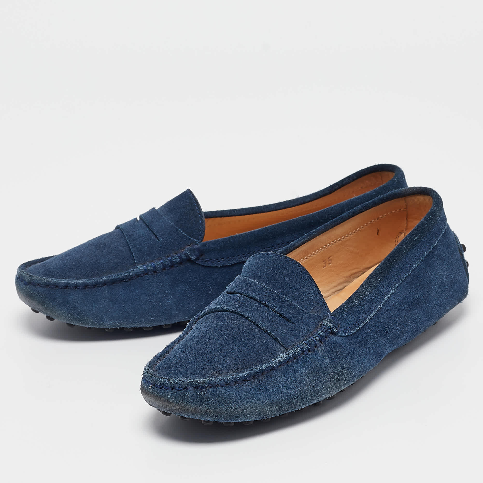 Tod's Blue Suede Gommino Penny Loafers