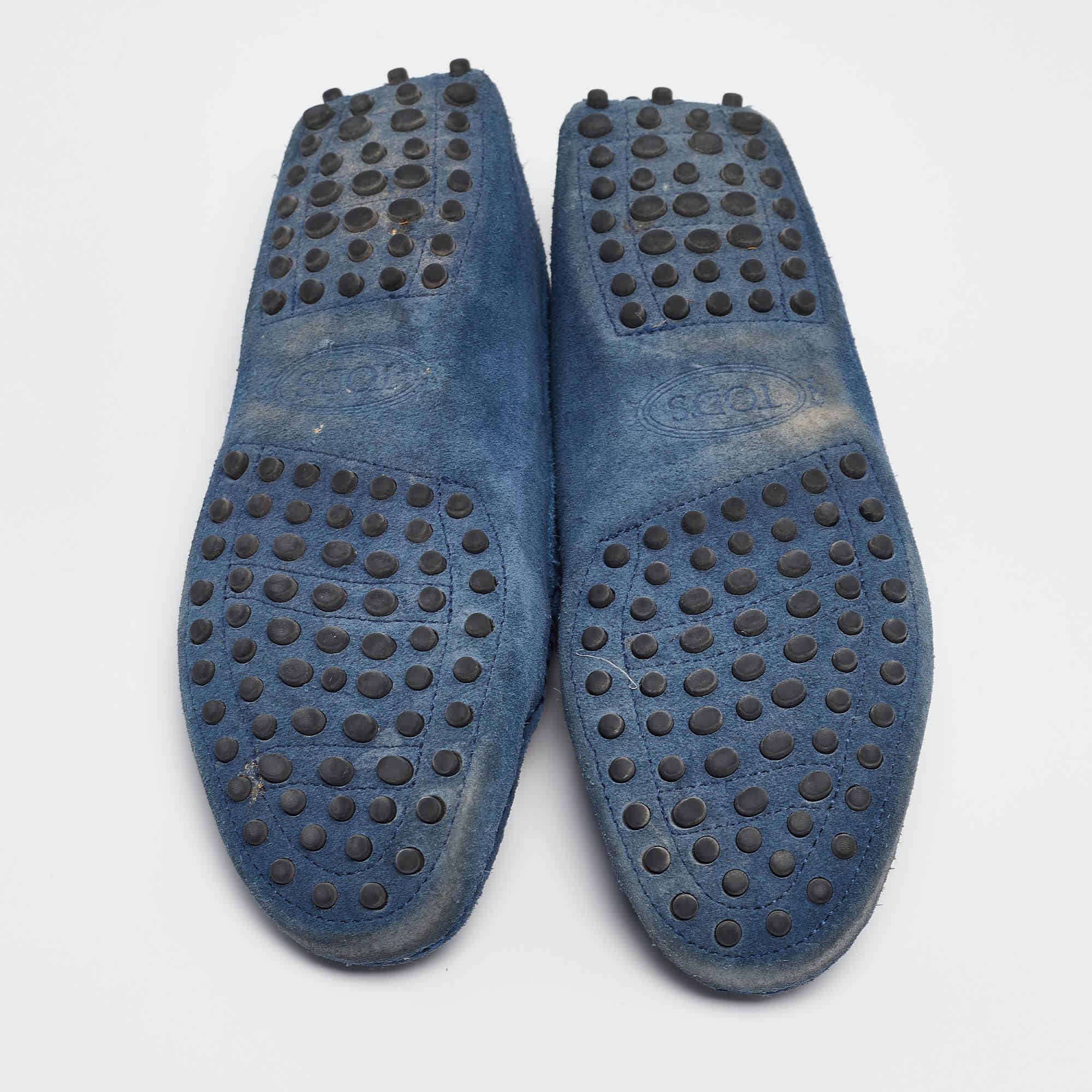 Tod's Blue Suede Gommino Penny Loafers