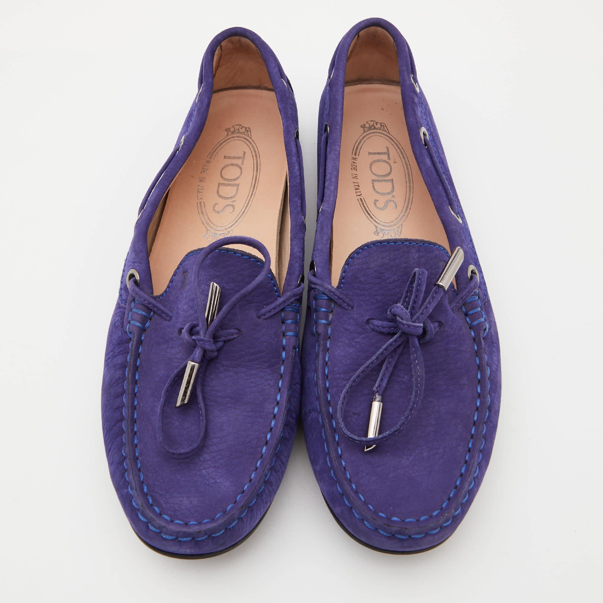 Tod's Blue Nubuck Leather Bow Slip On Loafers