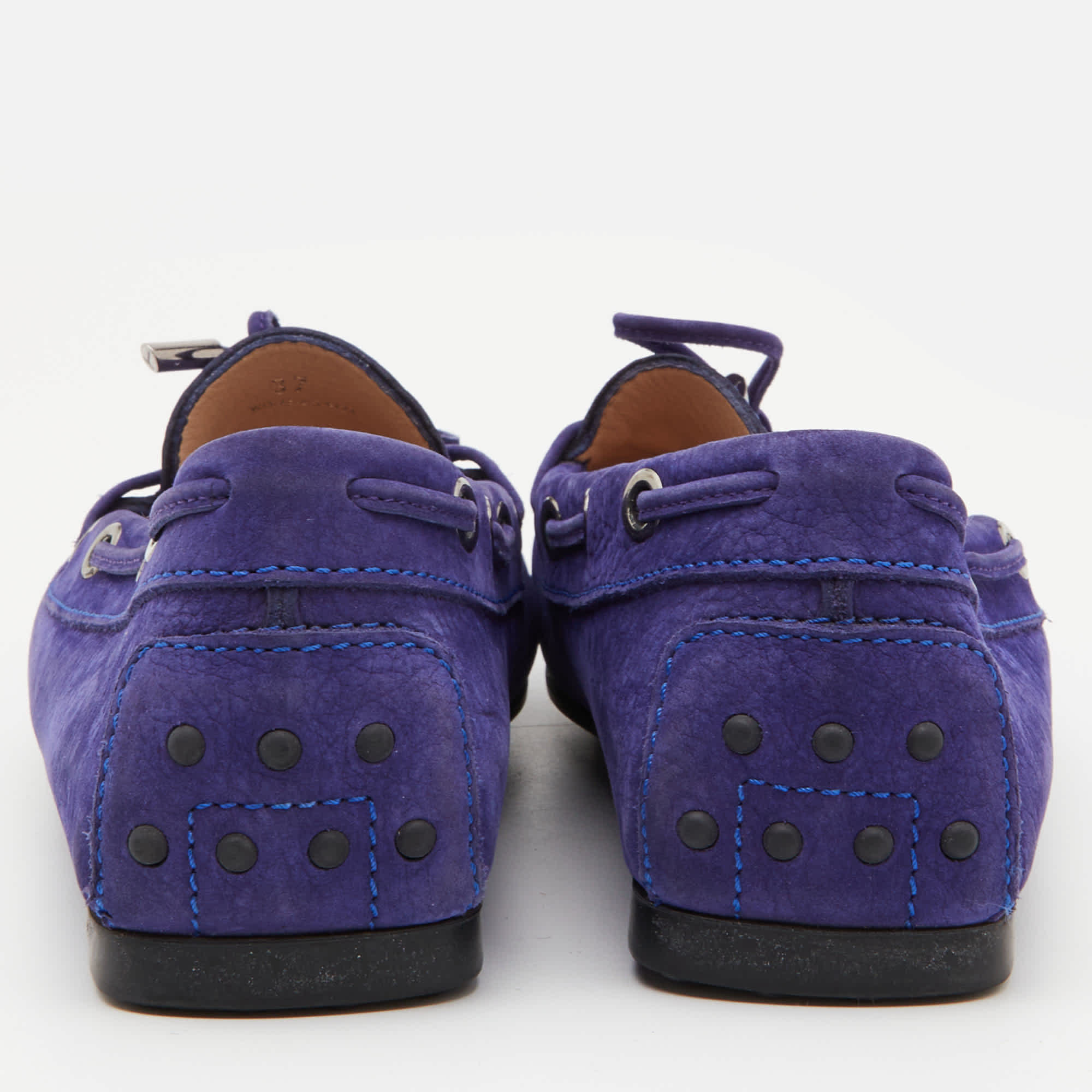 Tod's Blue Nubuck Leather Bow Slip On Loafers
