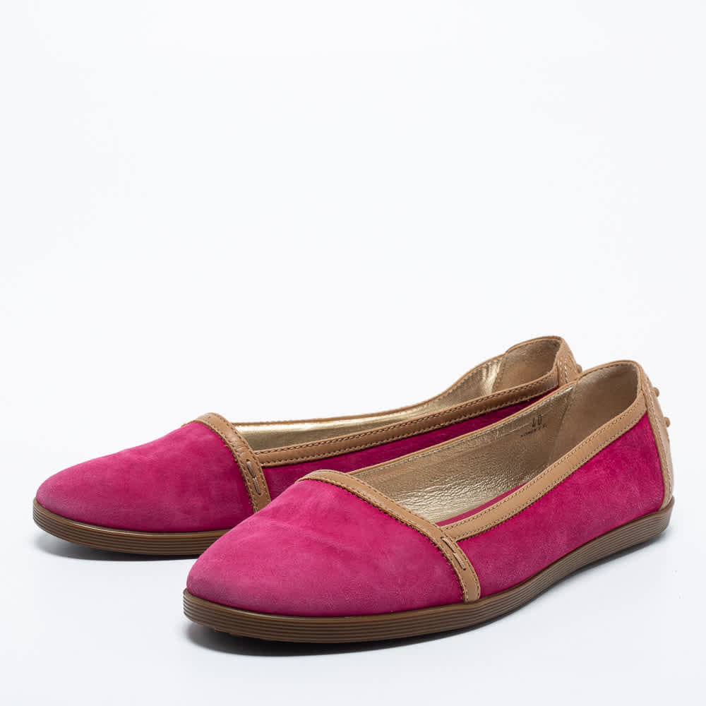 Tod's Pink/brown Suede And Leather Ballet Flats