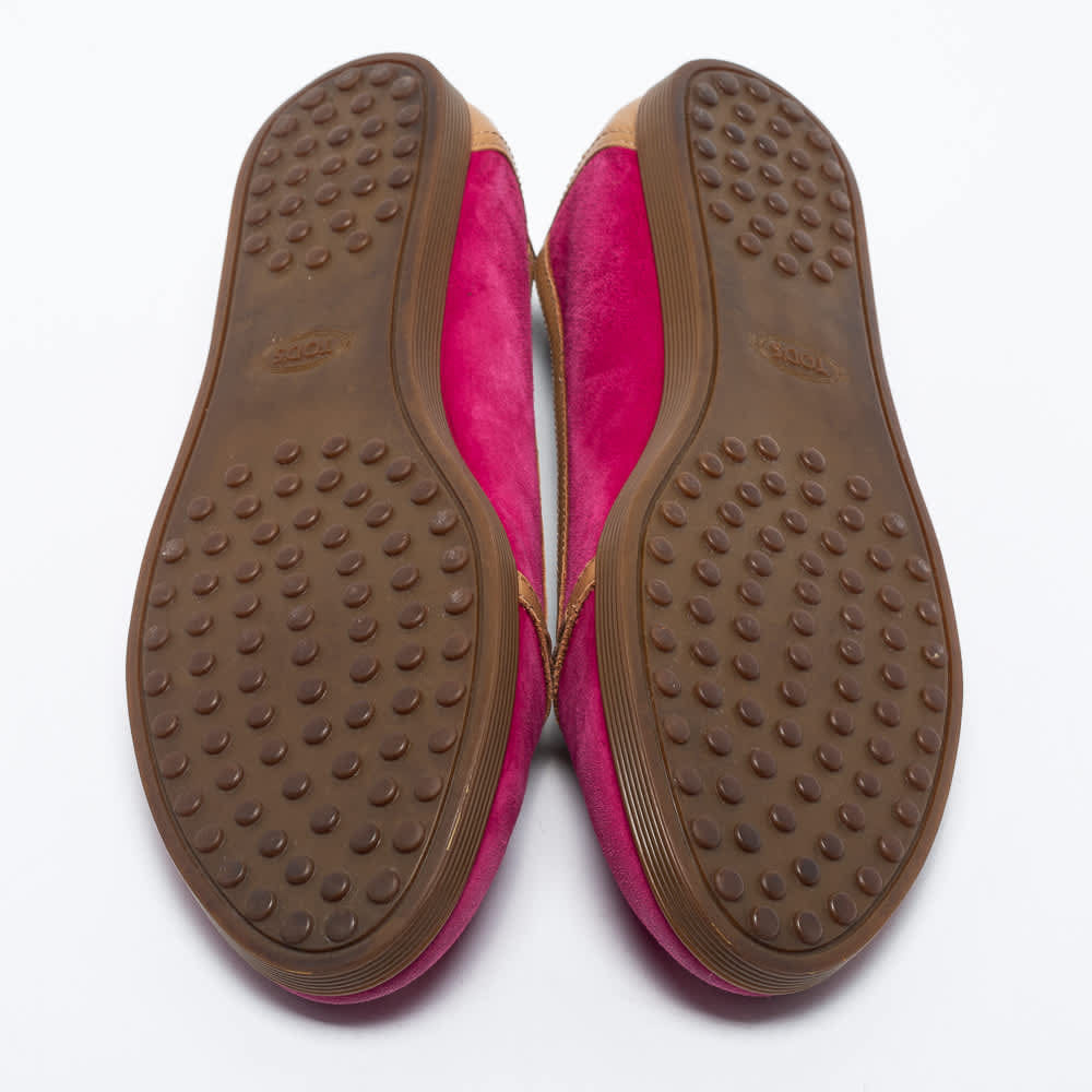 Tod's Pink/brown Suede And Leather Ballet Flats